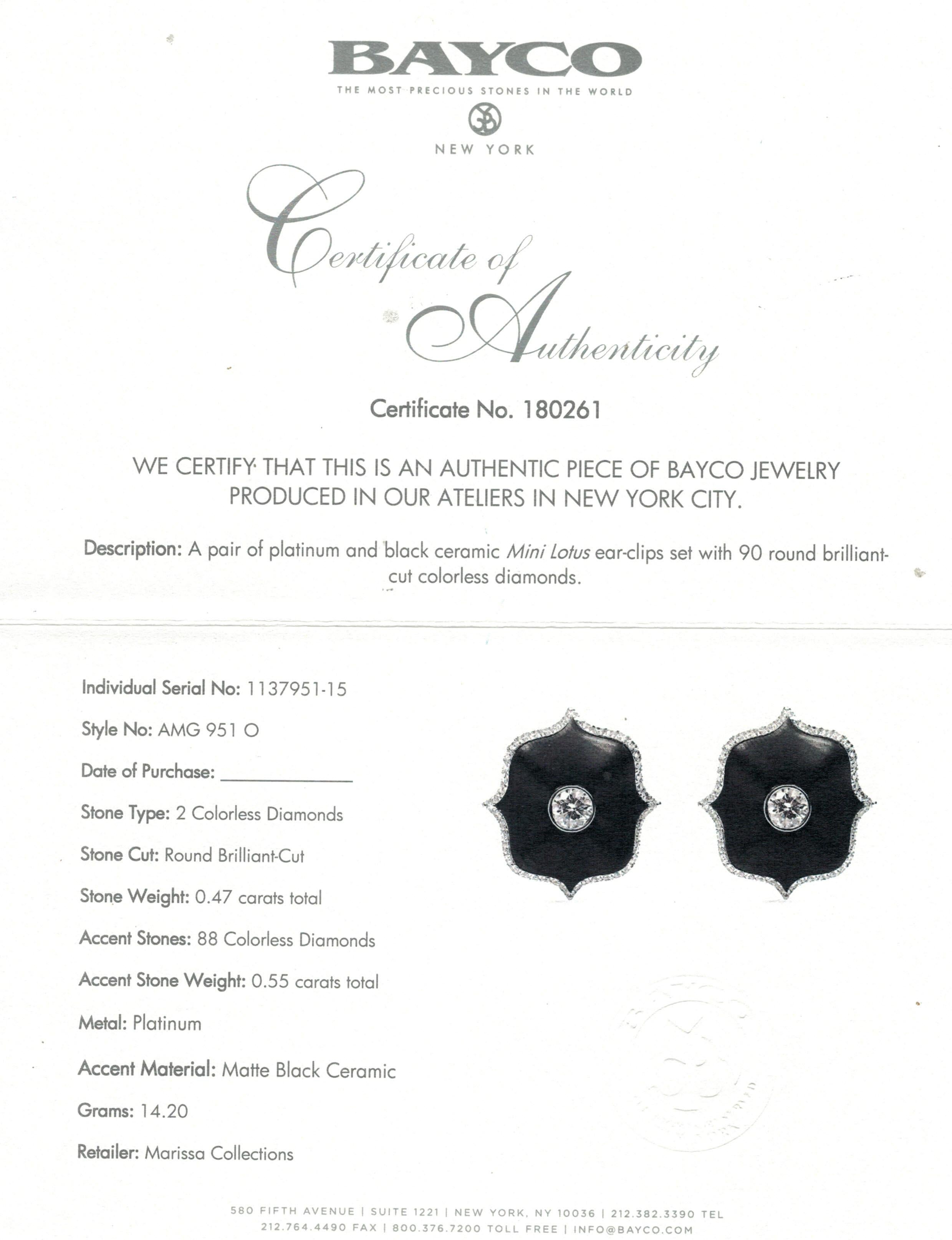 Brilliant Cut Bayco Ceramic Mini Lotus Diamond Earrings For Sale