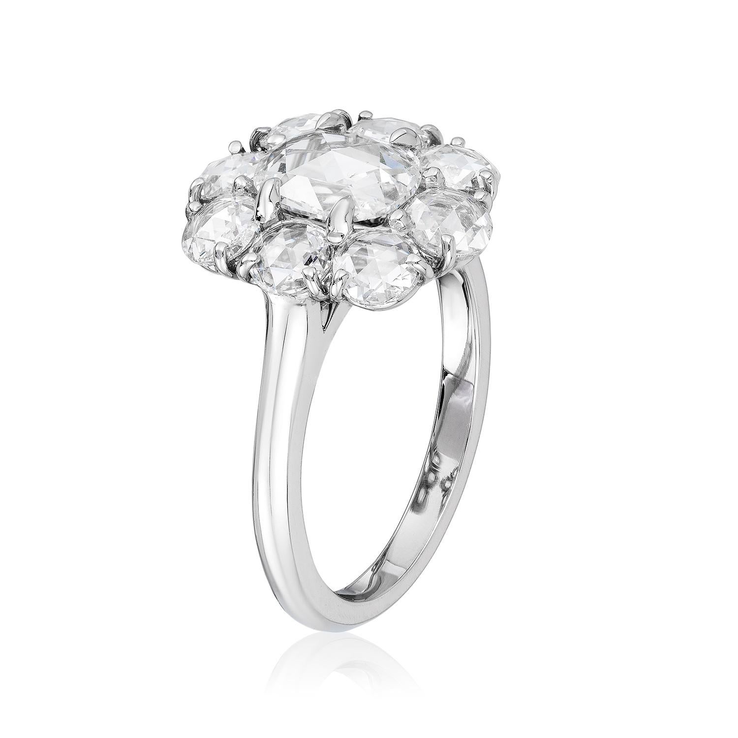 Modern Bayco GIA Certified 1.97 Carat Rose Cut Diamond Platinum Cluster Ring For Sale