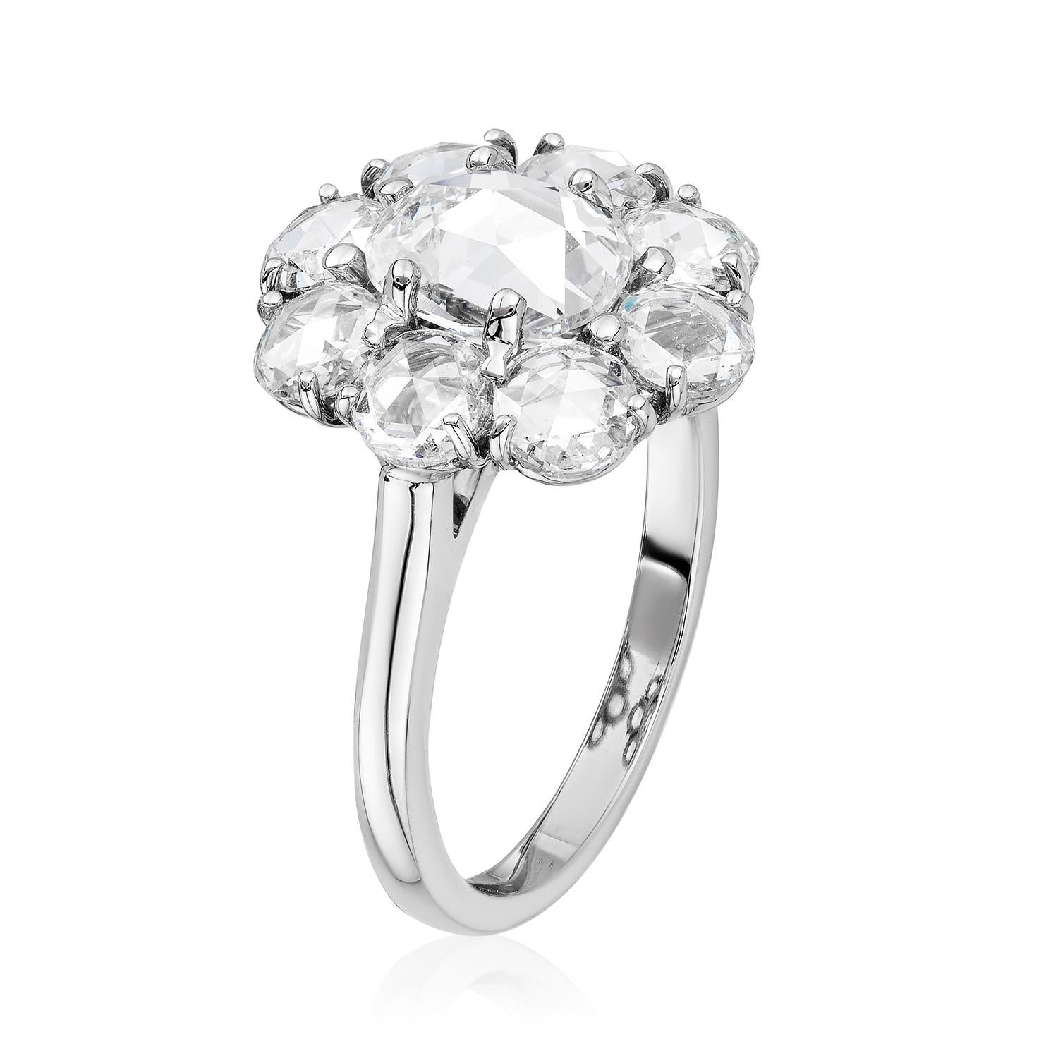 Modern Bayco GIA Certified 2.78 Carat Rose Cut Diamond Platinum Cluster Ring For Sale