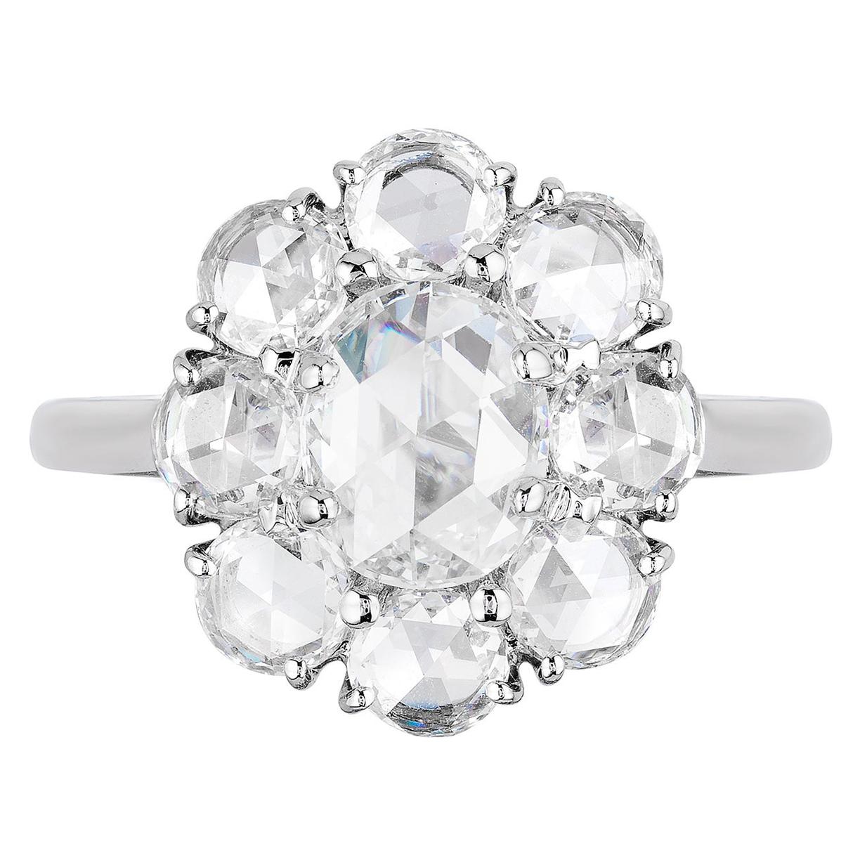 Bayco GIA Certified 2.78 Carat Rose Cut Diamond Platinum Cluster Ring For Sale