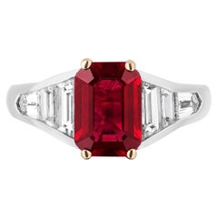 Bayco GRS Certified 2.10 Carat Burma Ruby Diamond Platinum 18 Karat Gold Ring