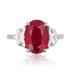 Bayco GRS Certified "Pigeon's Blood" 5.03 Oval Burma Ruby Diamond Platinum Ring