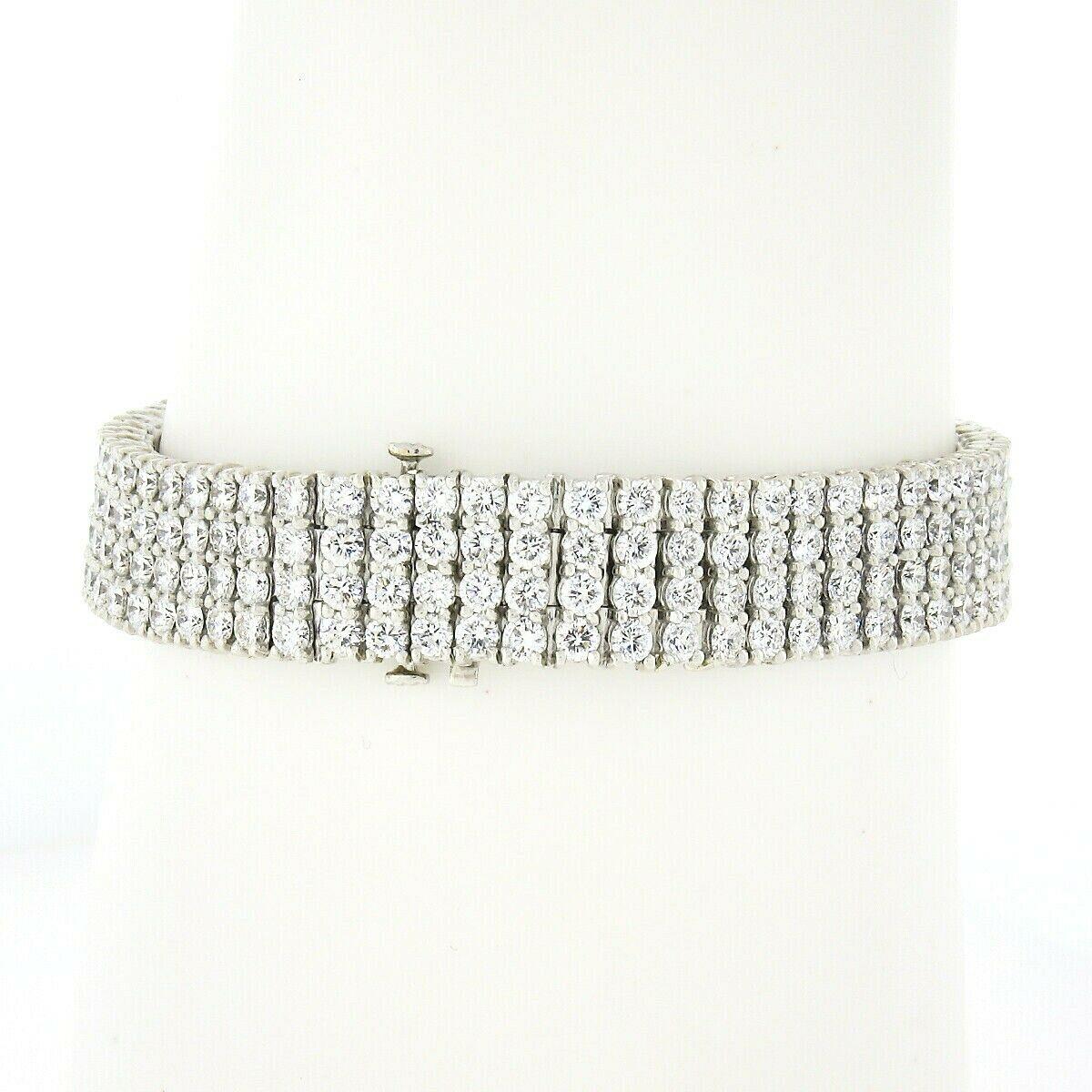 Bayco Platinum 18ctw Round Shared Prong Diamond 4 Row Wide Strap Tennis Bracelet In Good Condition In Montclair, NJ