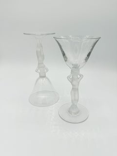 Bayel France Crystal Frosted Nude Bacchus Glasses, Art Deco Pair