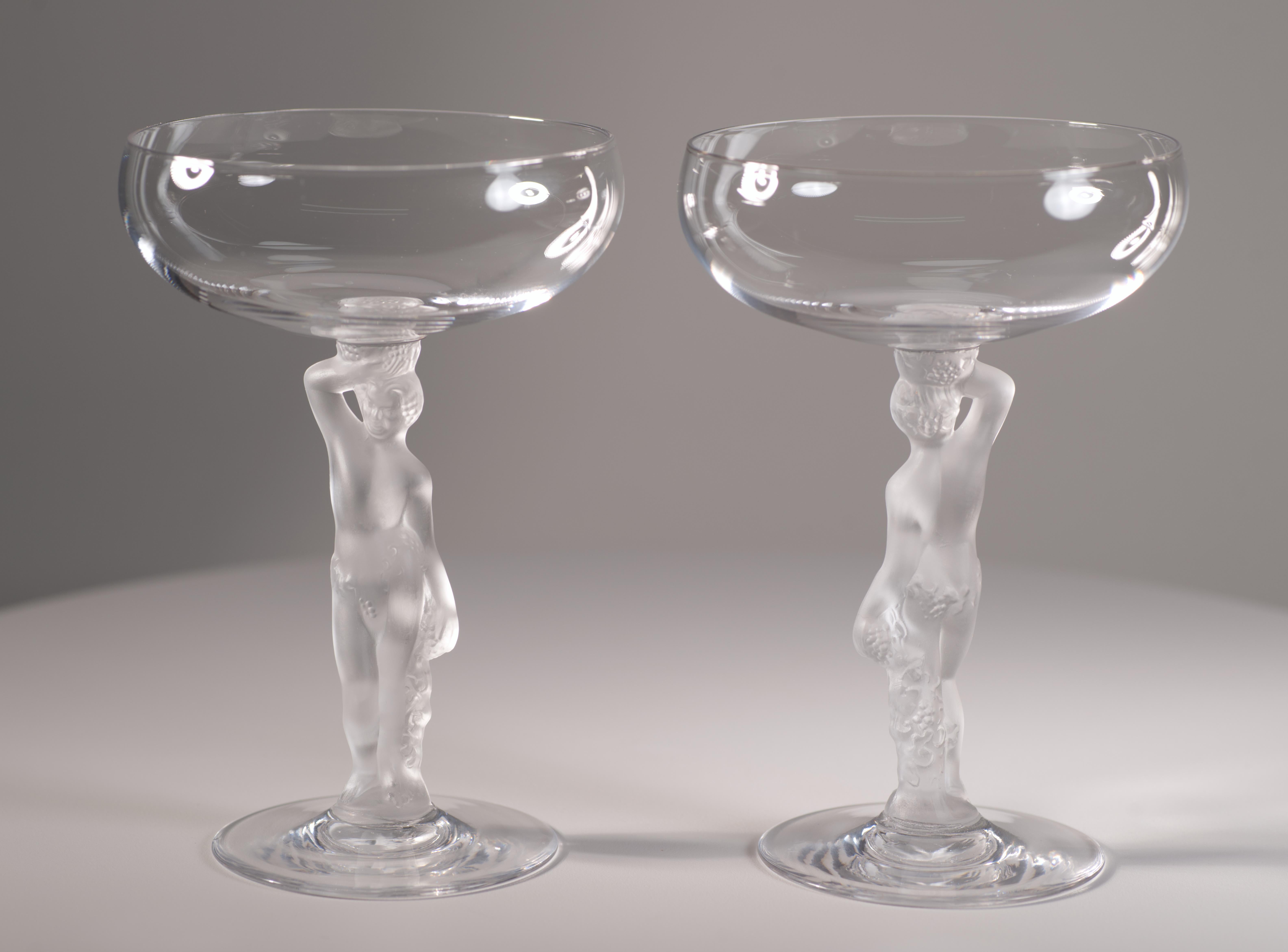 Art Deco Bayel France Crystal Pair of Bacchus Champagne Coupe Glasses