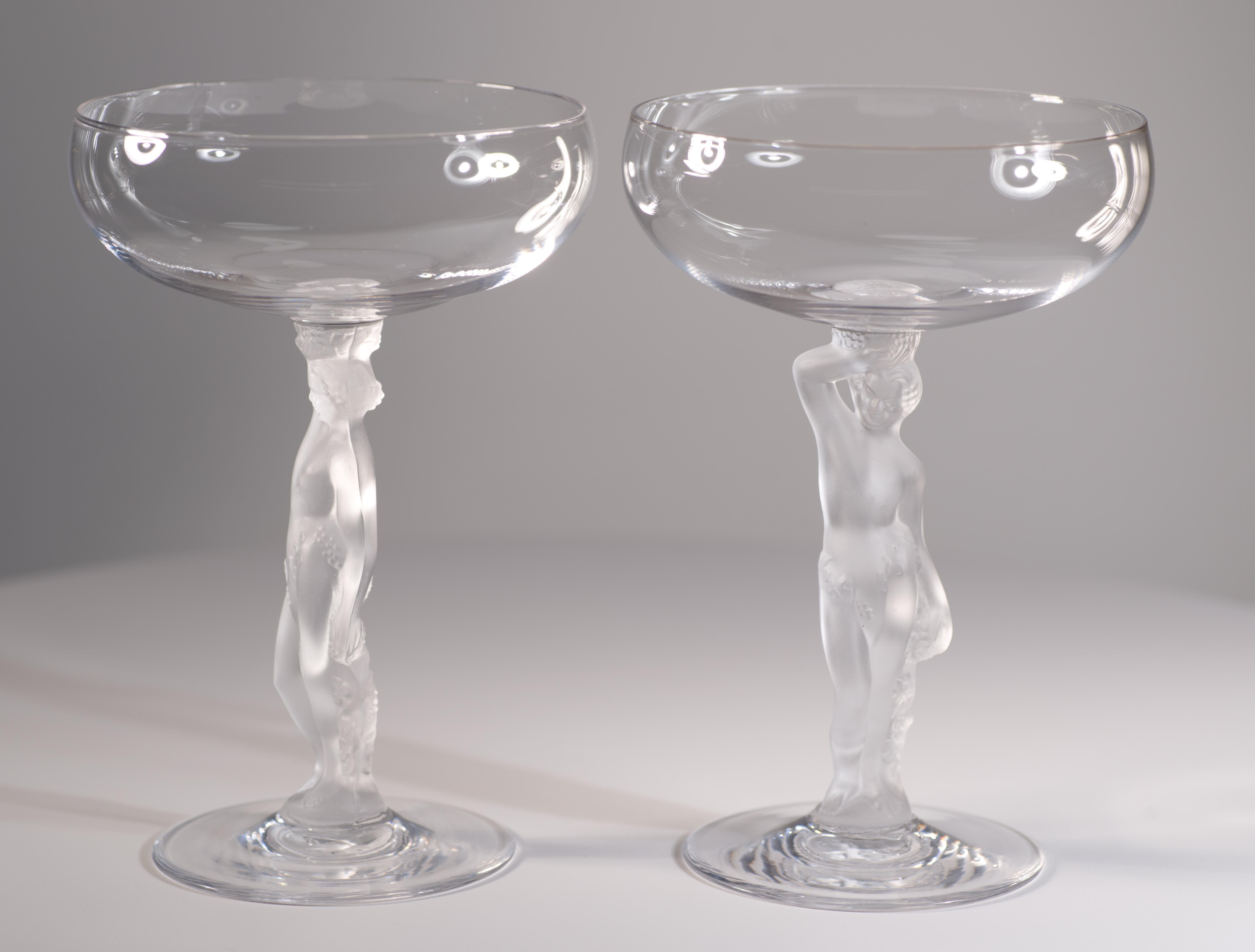French Bayel France Crystal Pair of Bacchus Champagne Coupe Glasses