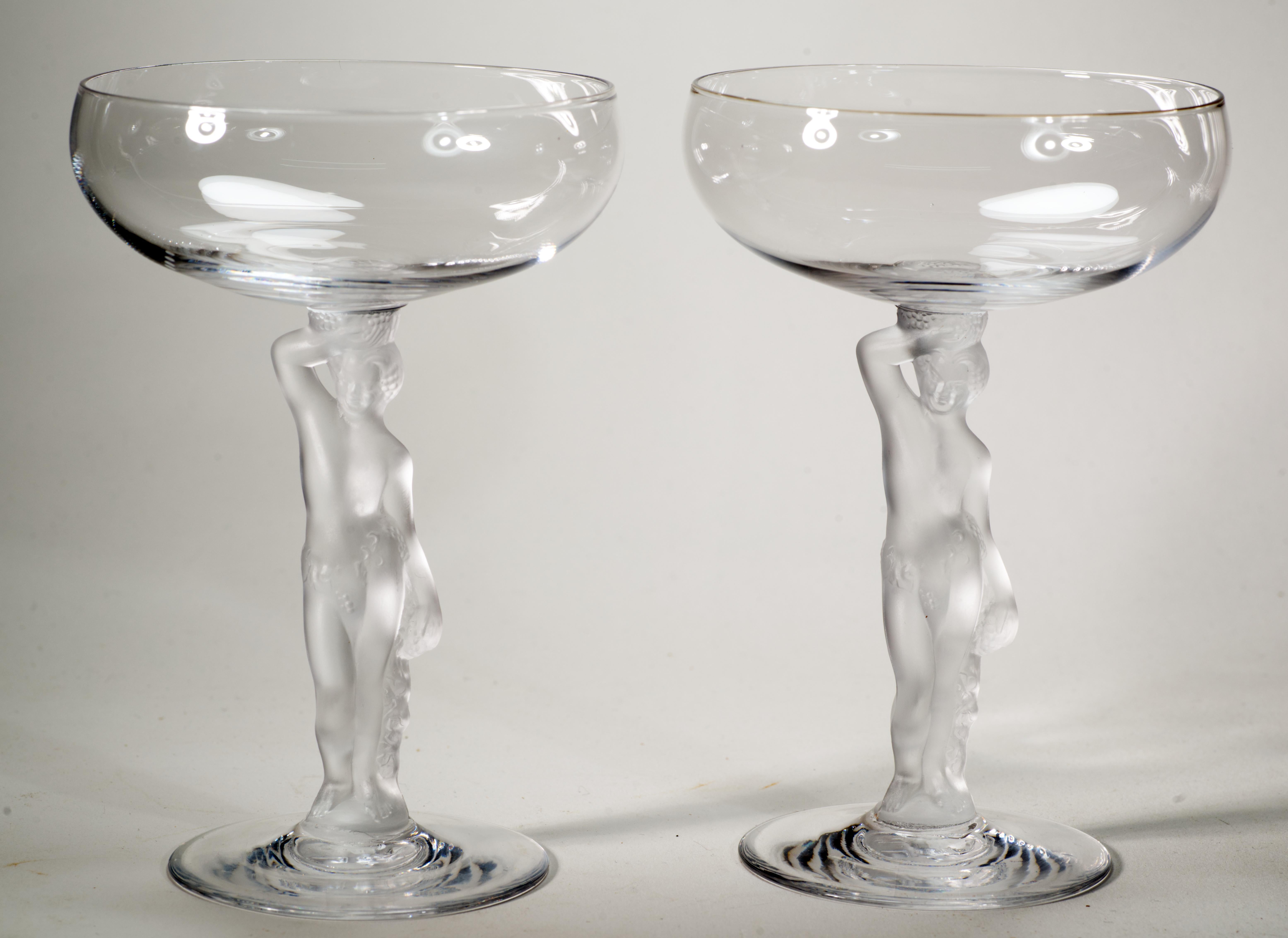 Bayel France Crystal Pair of Bacchus Champagne Coupe Glasses 3