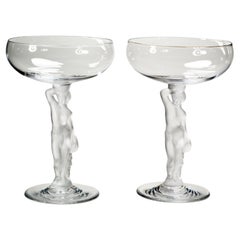 Vintage Bayel France Crystal Pair of Bacchus Champagne Coupe Glasses