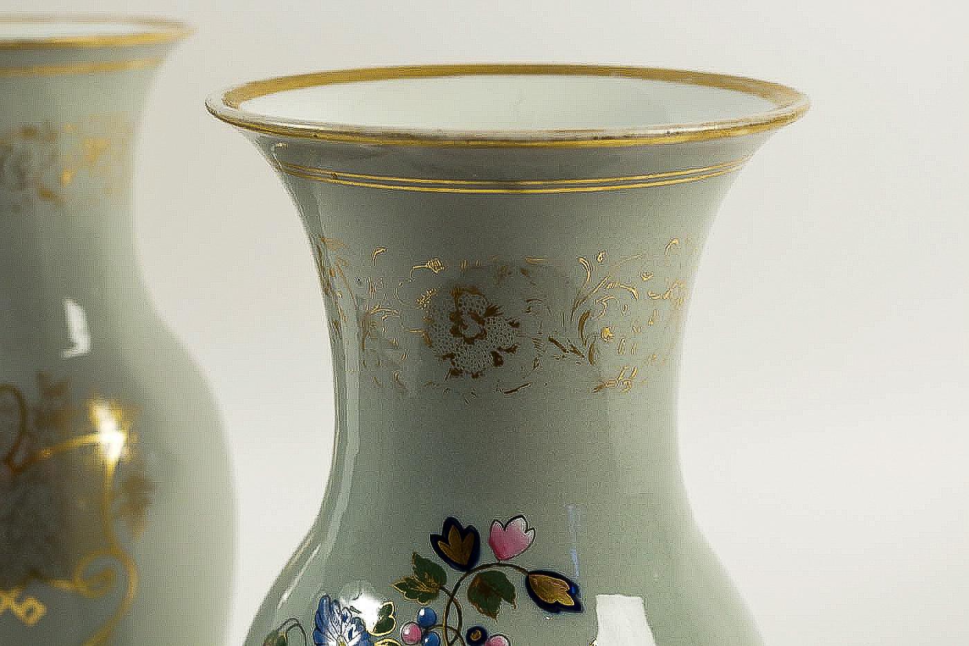 Porcelain Bayeux, French 19th Century, Polychrome Celadon Family Pair of Vases, circa 1850