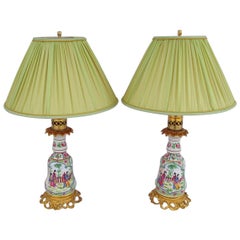 Bayeux Porcelain Pair of Lamps, Canton Style, 19th Century