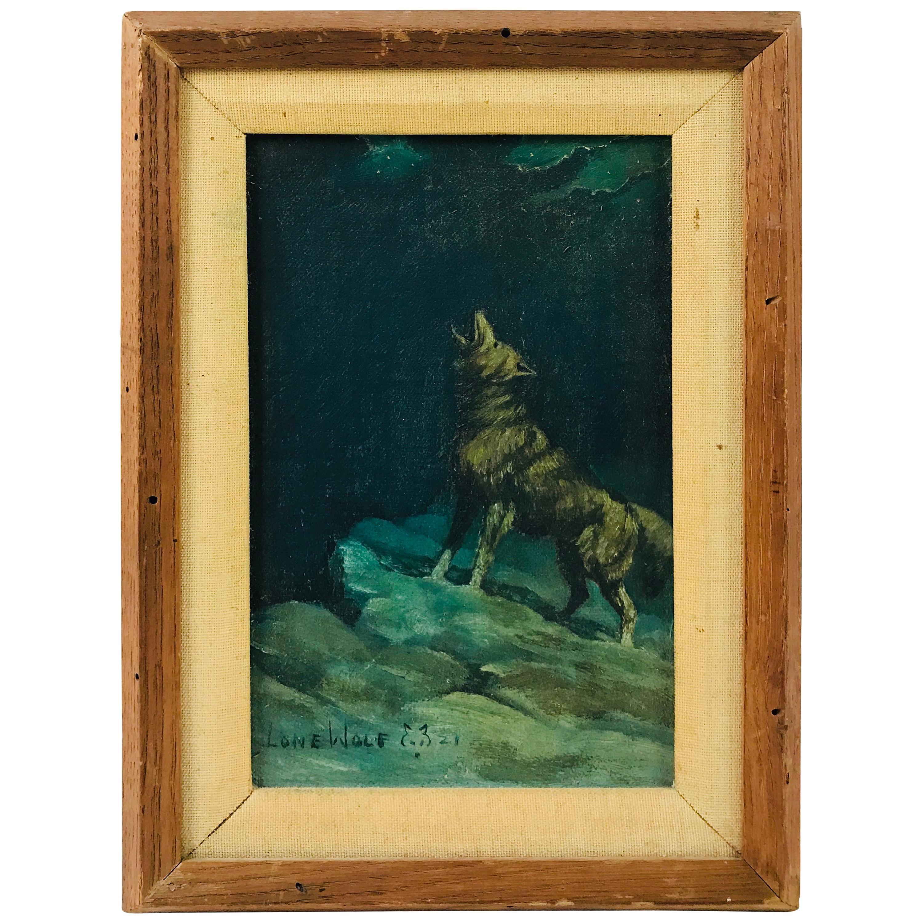 "Baying Wolf" Lone Wolf ('Hart M. Schultz' Oil on Board 1921