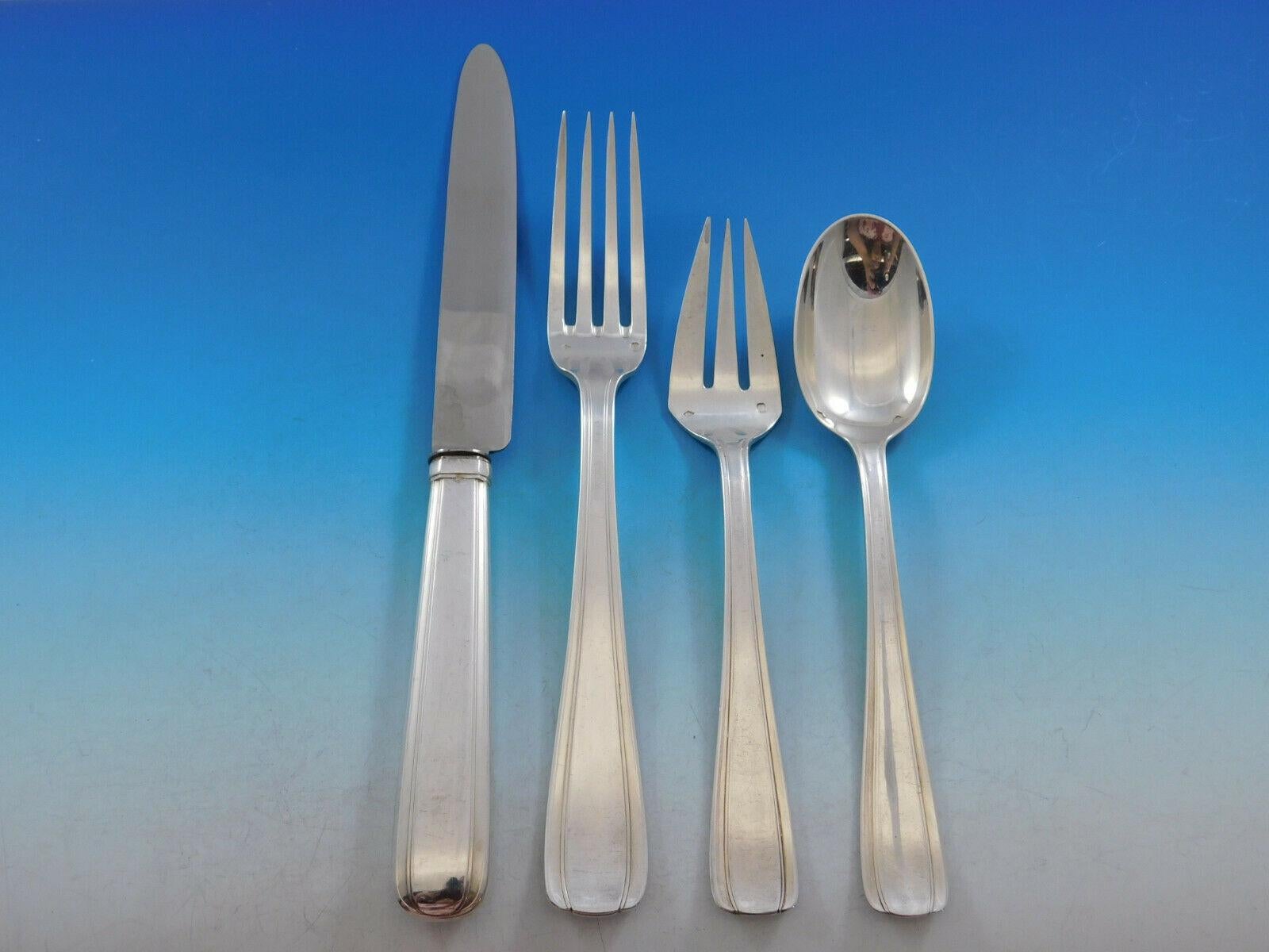 Bayonne by Alexandre Vaguer French 950 Silver Flatware Set Service Paris 122 Pcs In Excellent Condition For Sale In Big Bend, WI