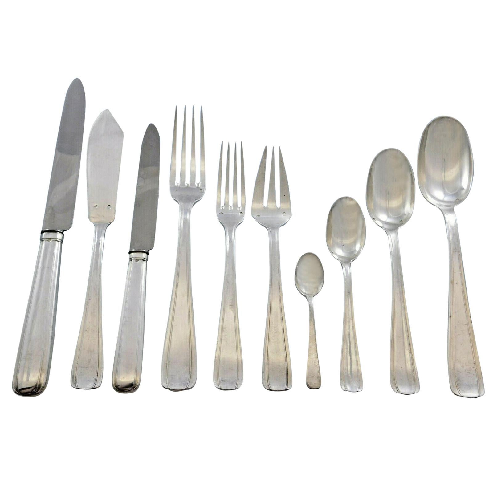 Bayonne by Alexandre Vaguer French 950 Silver Flatware Set Service Paris 122 Pcs For Sale