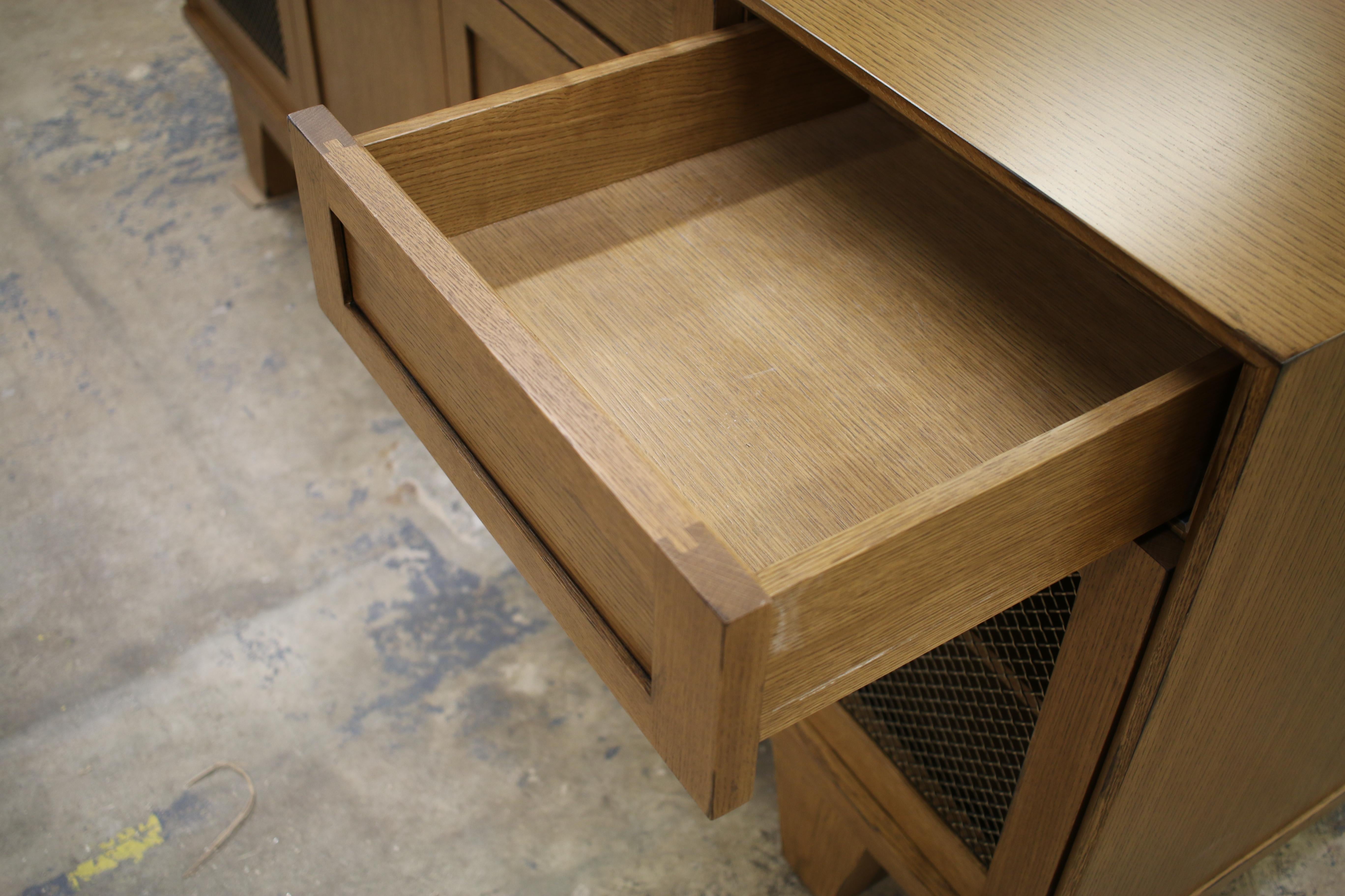 American Bayport Cabinet - Oak and Mesh Sideboard For Sale