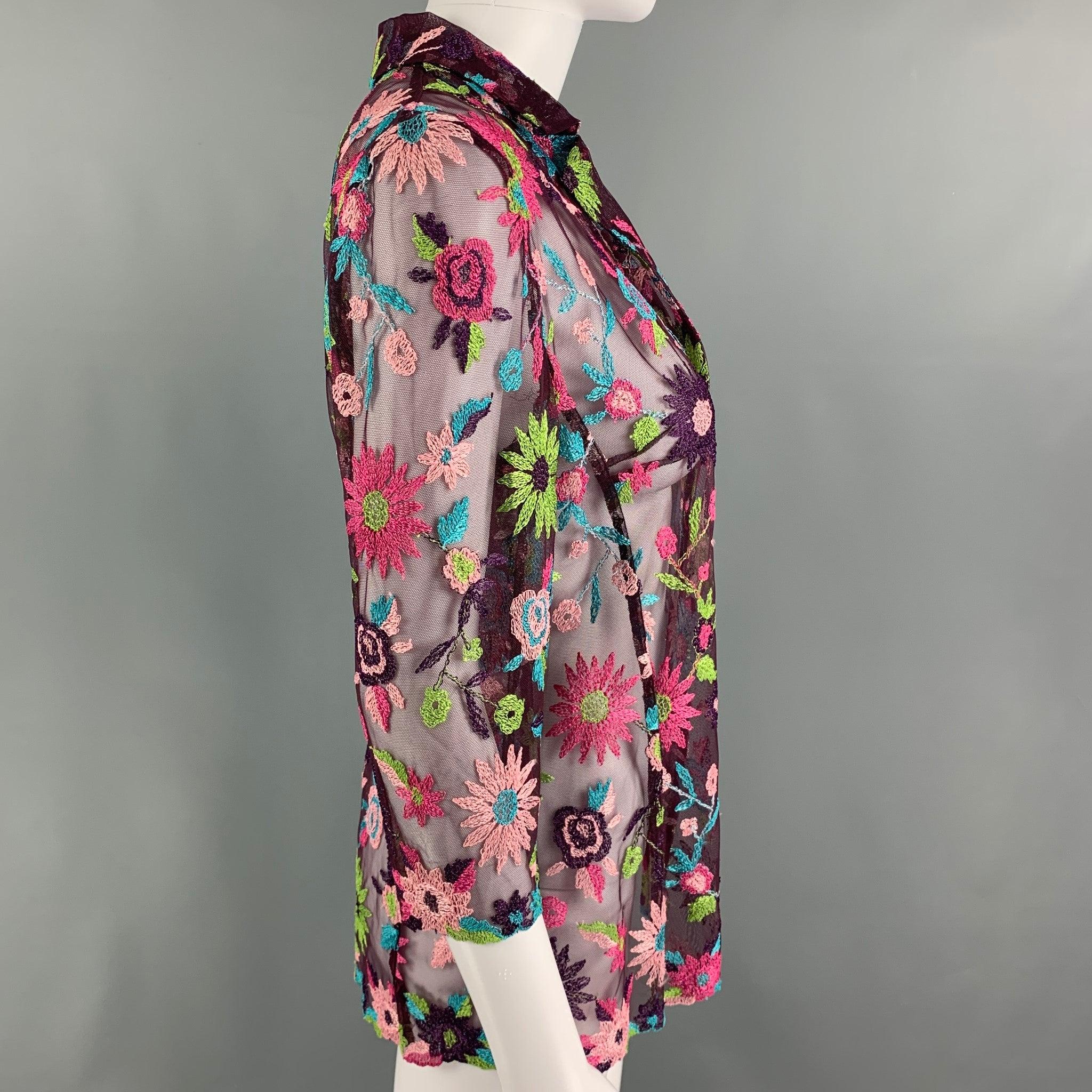BAZAR by CHRISTIAN LACROIX Size 6 Purple Multi-Color Rayon Blend Embroidered Top In Good Condition In San Francisco, CA