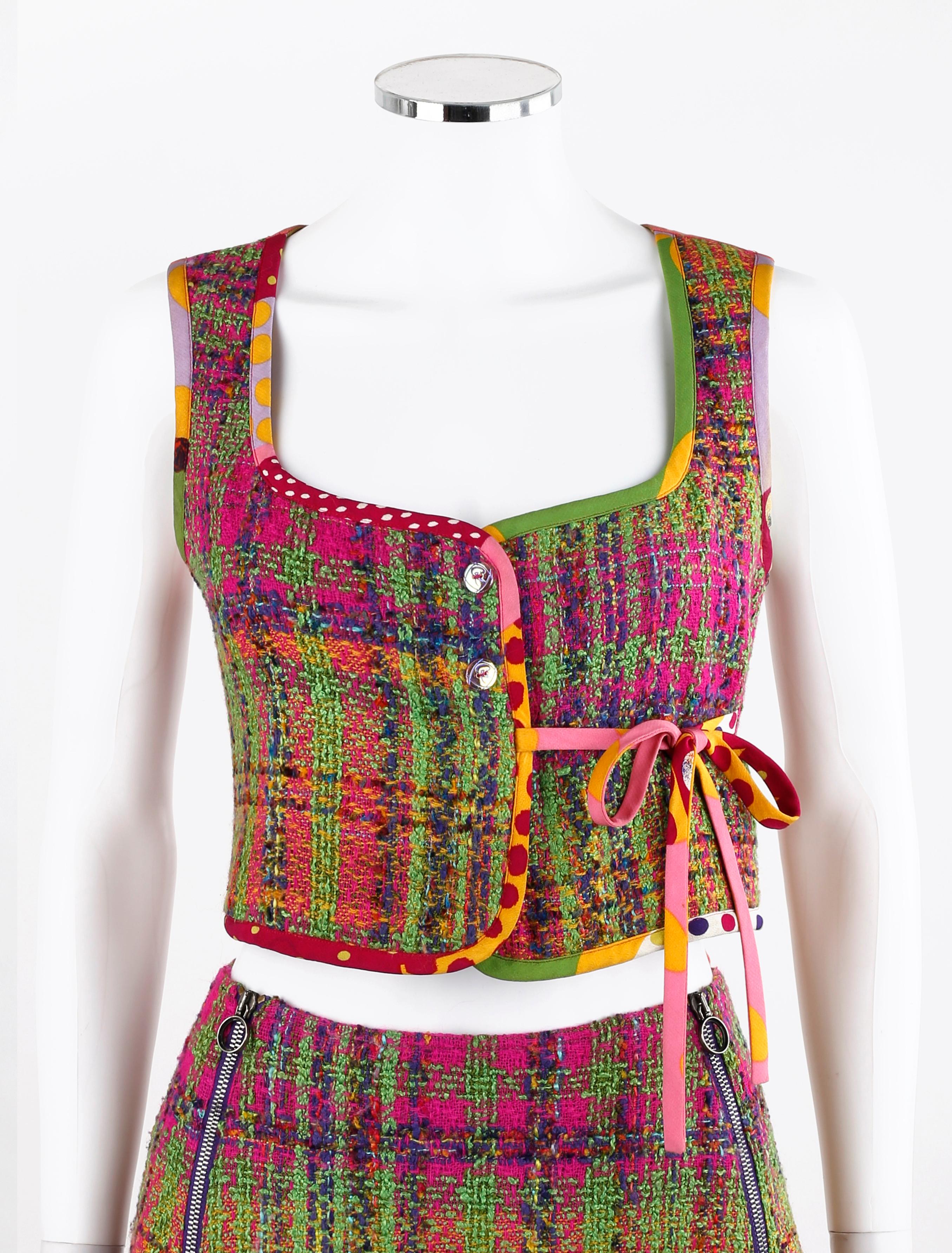 Bazar de Christian Lacroix um 2000 3-teiliges mehrfarbiges Tweed-Eton-Rock-Anzug-Set Damen