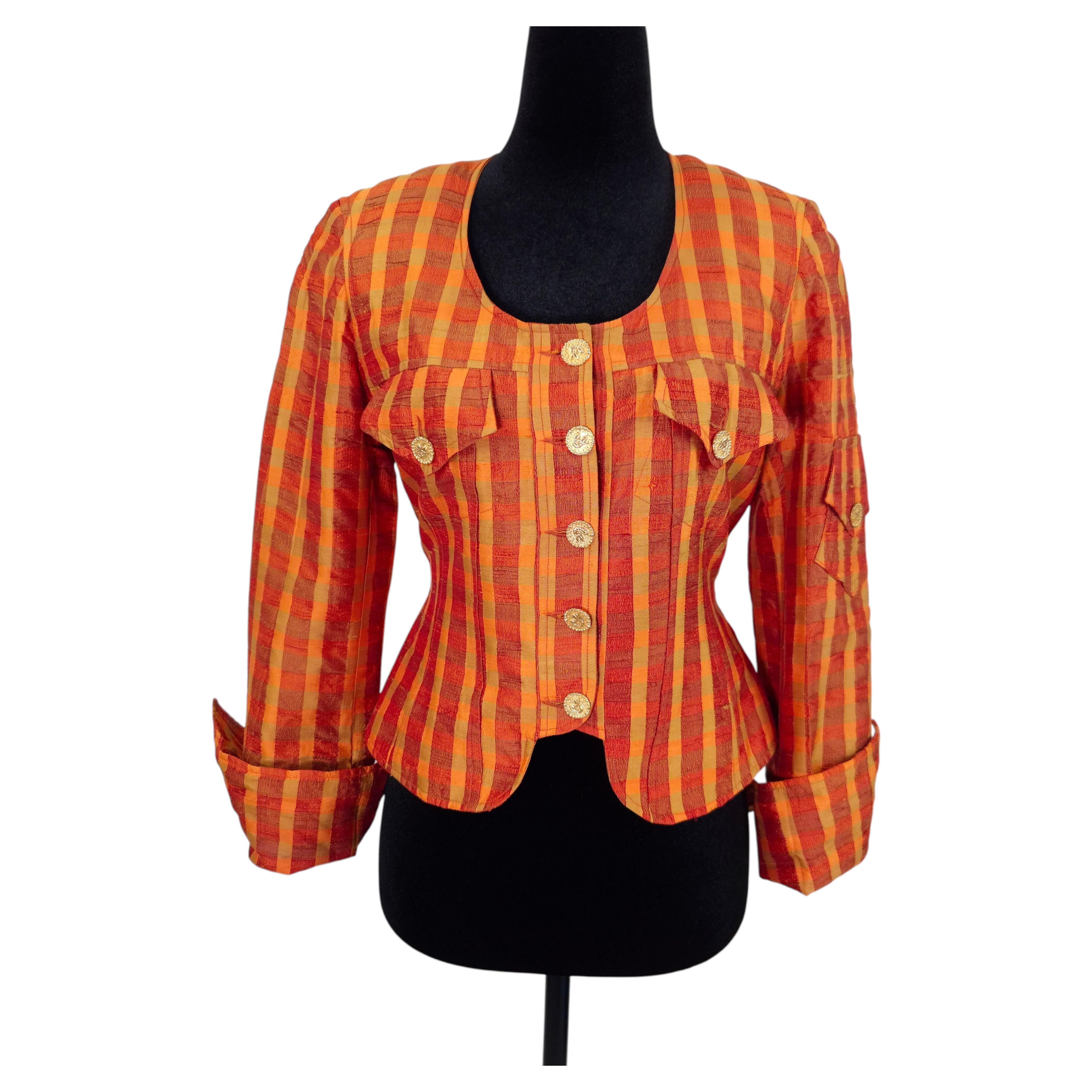 Bazar de Christian Lacroix orange checked jacket vintage 1995