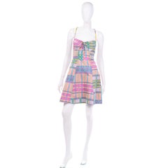 Bazar de Christian Lacroix Vintage Pastel Plaid Patchwork Summer Mini Dress