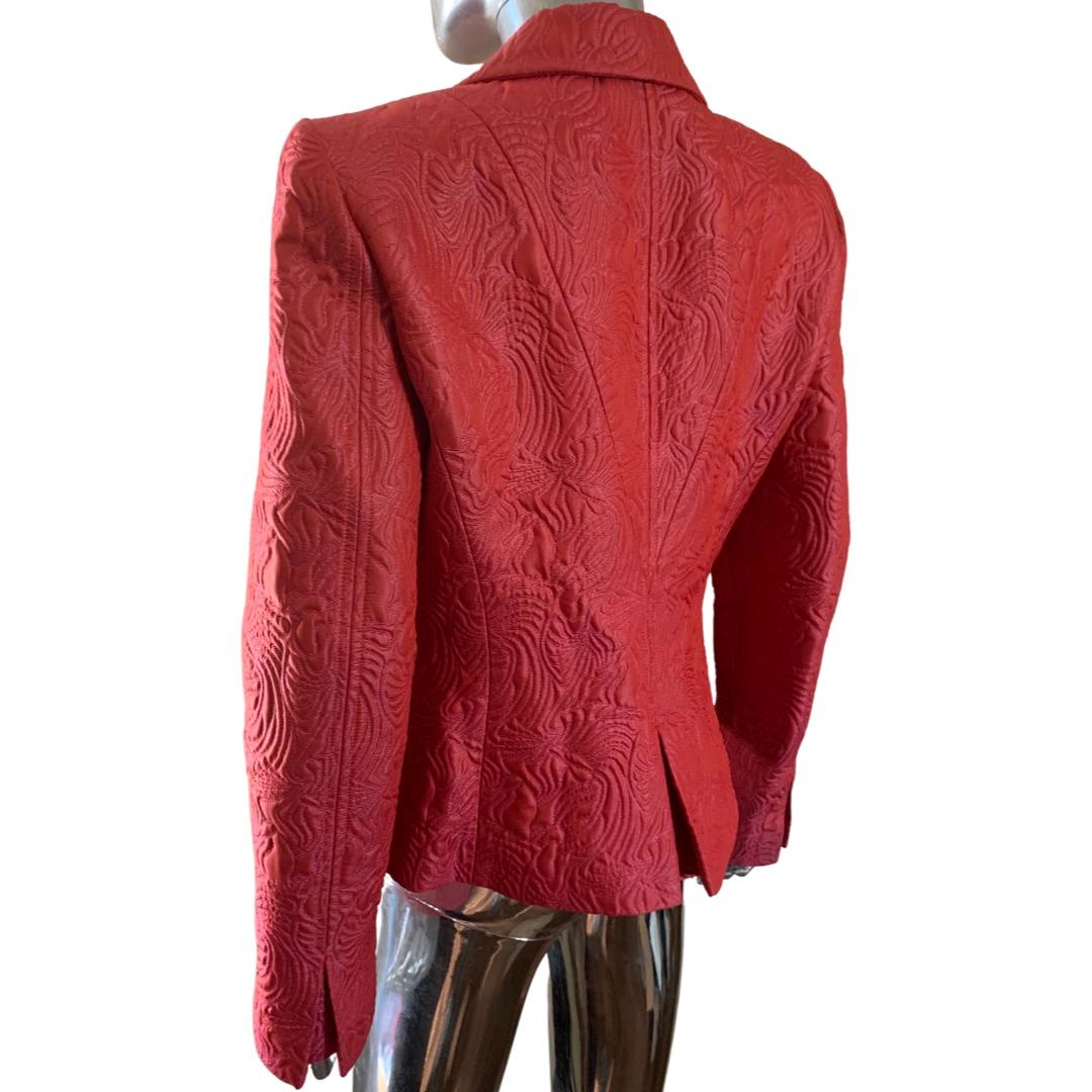 Red Bazar de Christian Laquoix Fuchsia Embossed Floral Jacquard Jacket, Paris Size 8
