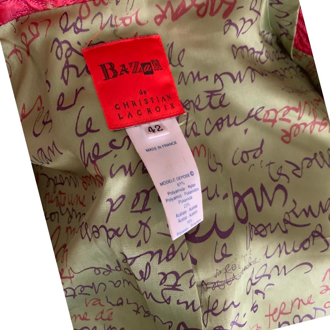Bazar de Christian Laquoix Fuchsia Embossed Floral Jacquard Jacket, Paris Size 8 For Sale 2