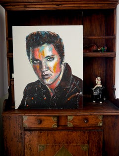 Scuola francese. Ritratto di Elvis Presley in nero, stile impressionista. PRONTO DA APPENDERE