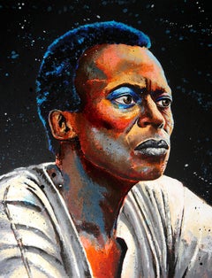 Französische Schule – Porträt „Blue“ von Miles Davis, Öl auf Leinwand – „Chut les Barbizons!“