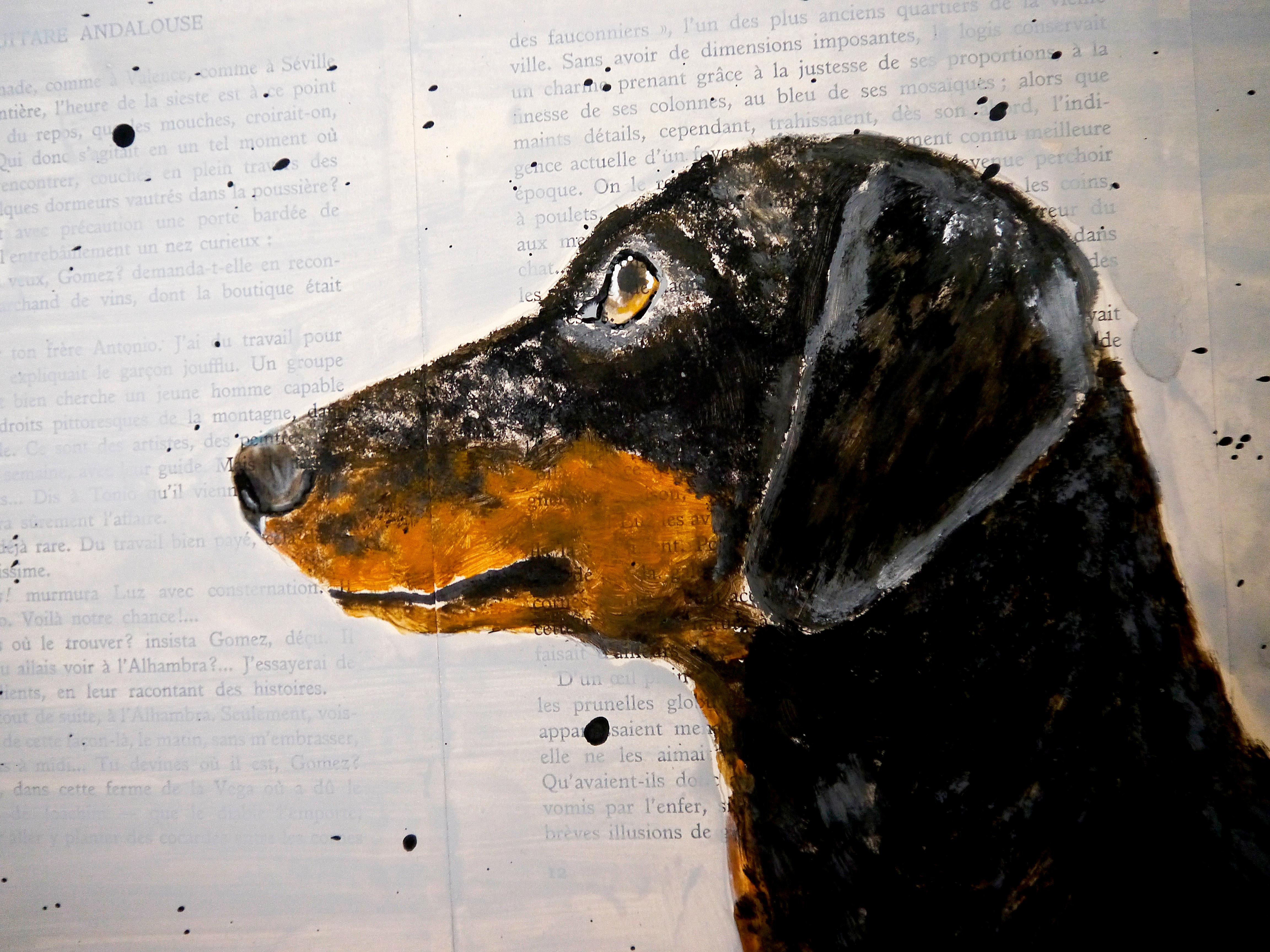 Teckel FRENCH SCHOOL ALL STAR Chut les Barbizons ! - Painting de bazevian animal