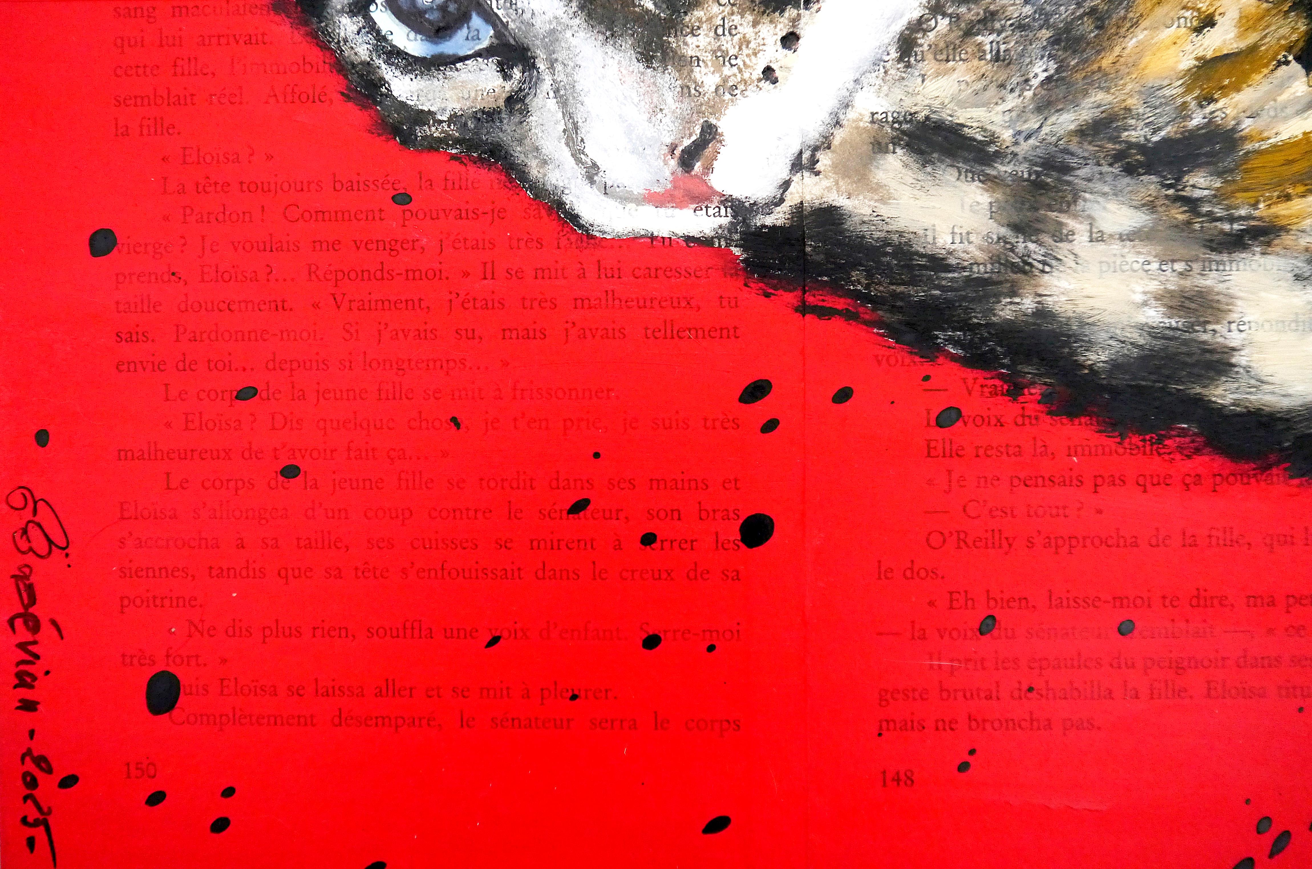 FRENCH SCHOOL Cat Curled up Chut les Barbizons! - Tonalist Painting by bazevian animal