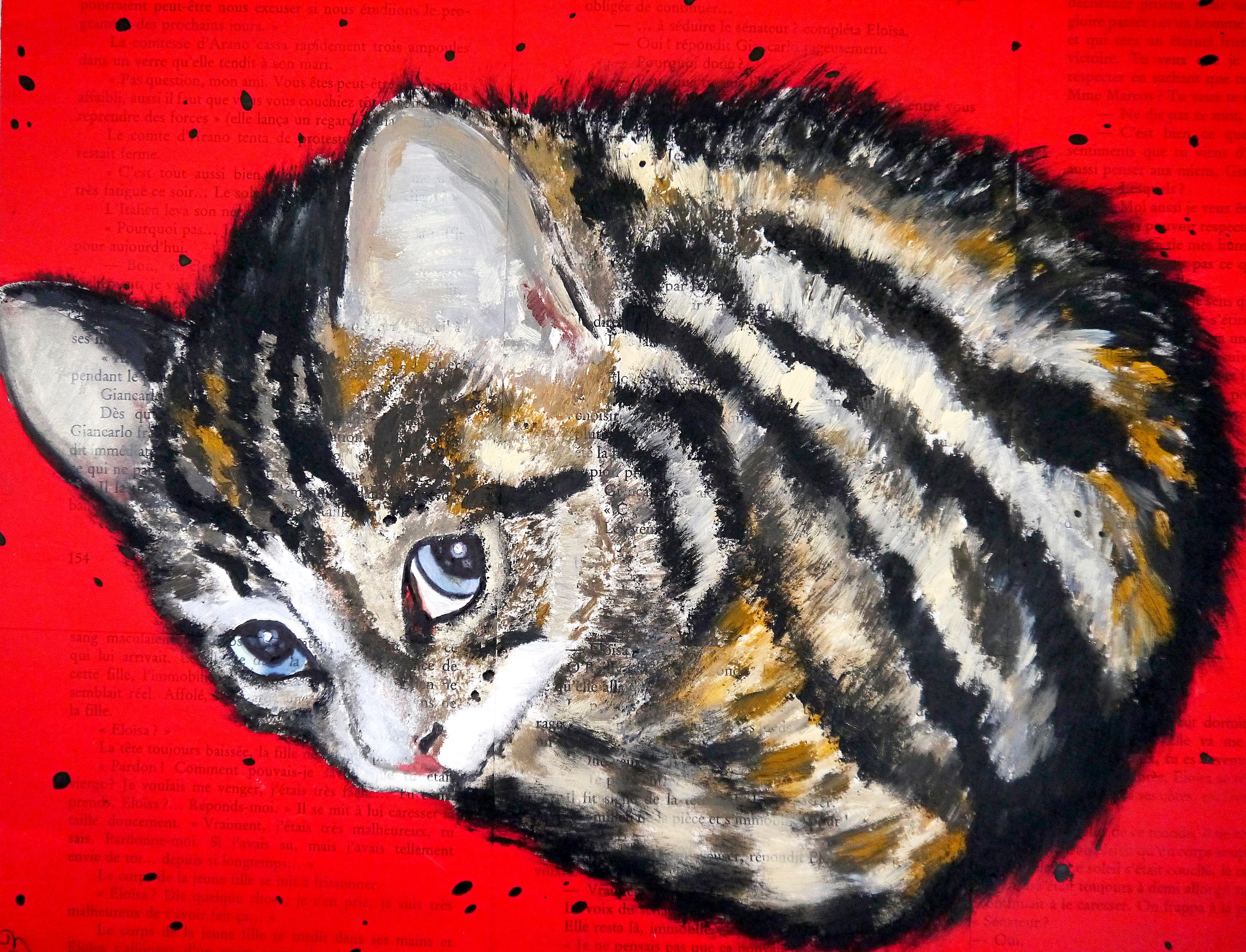 FRENCH SCHOOL Cat Curled up Chut les Barbizons! For Sale 1