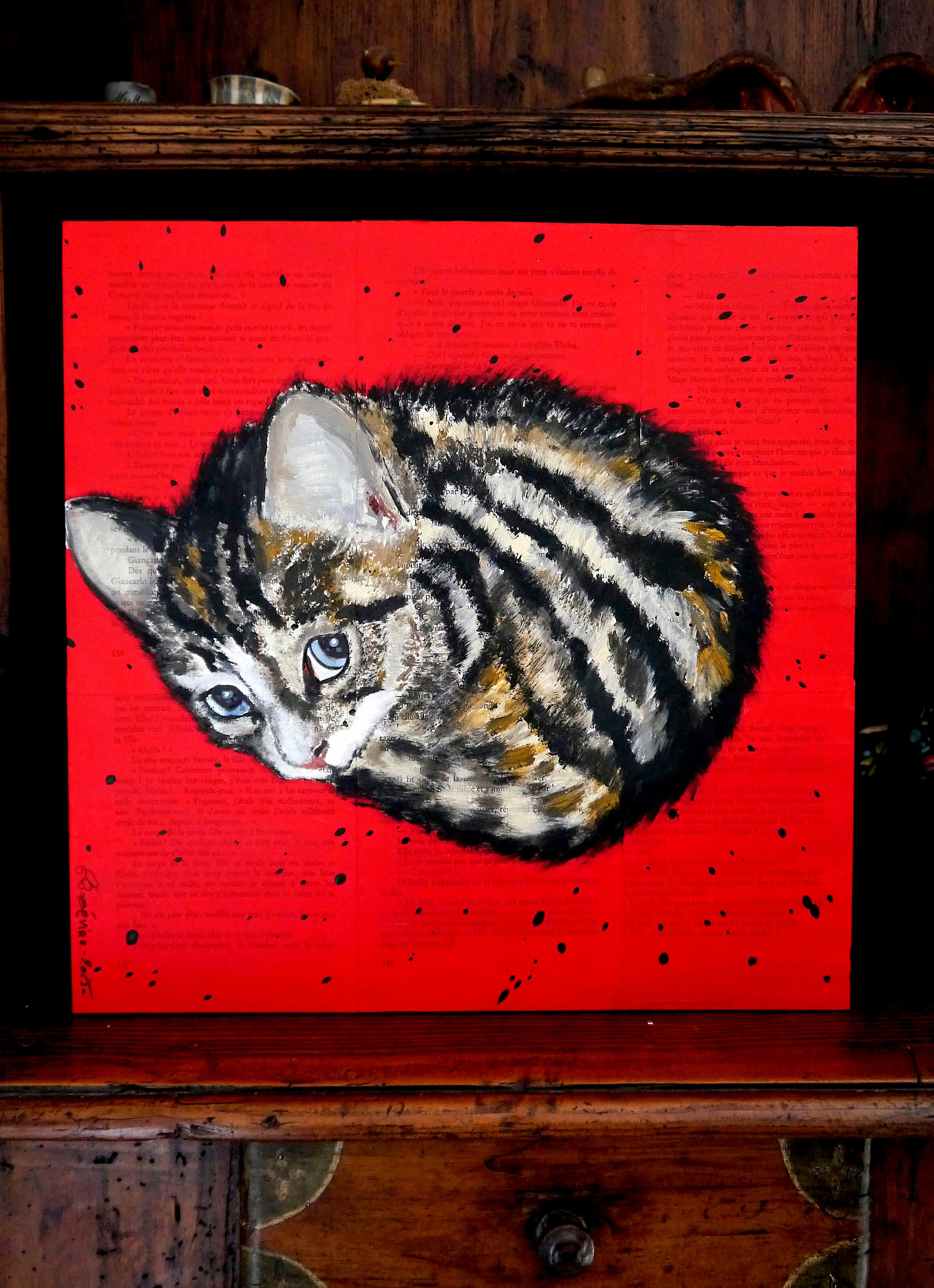 FRENCH SCHOOL Cat Curled up Chut les Barbizons! For Sale 2