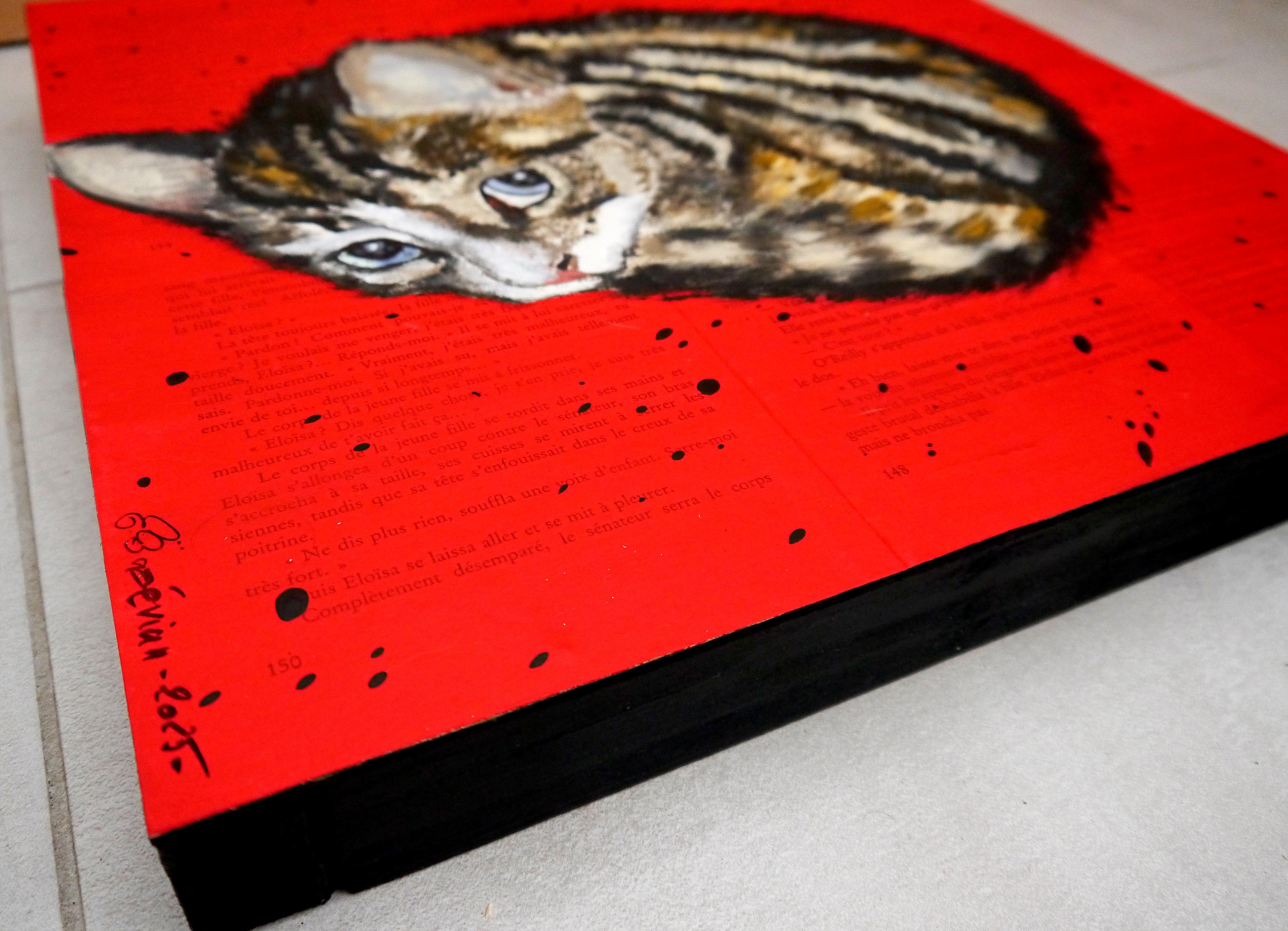 FRENCH SCHOOL Cat Curled up Chut les Barbizons! For Sale 3