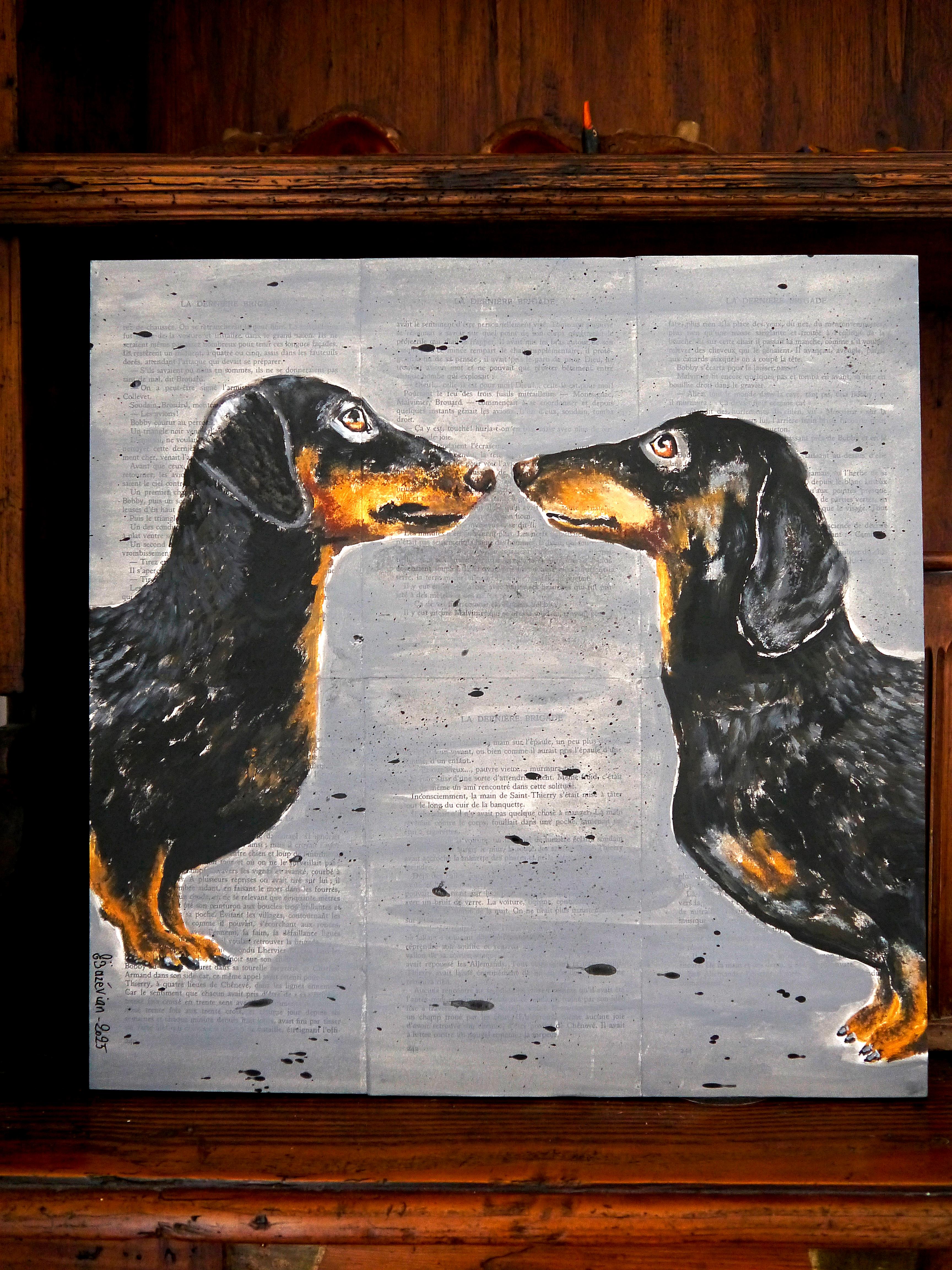 FRENCH SCHOOL Funny Valentine Dachshund Where is my body?05 Chut les Barbizons! - Painting by bazevian animal