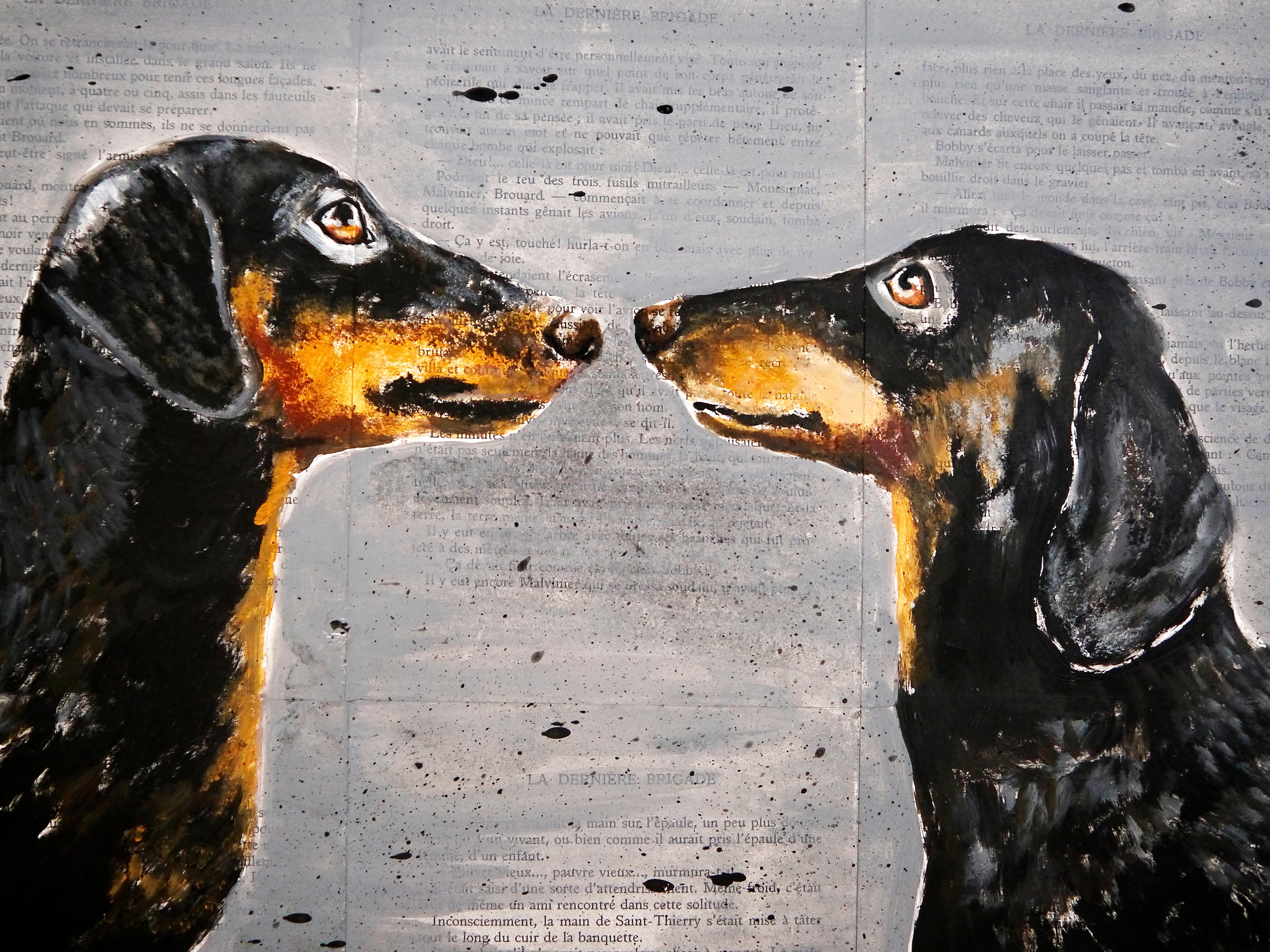 ⭐Portrait of a Dachshund dogs. ⭐

➡️Funny Valentine for two Dachshund dogs ⬅️

In the artistic world, animals have always been key protagonists in expressing the power and beauty of the wild.
Artists often use animals as symbols to convey deeper