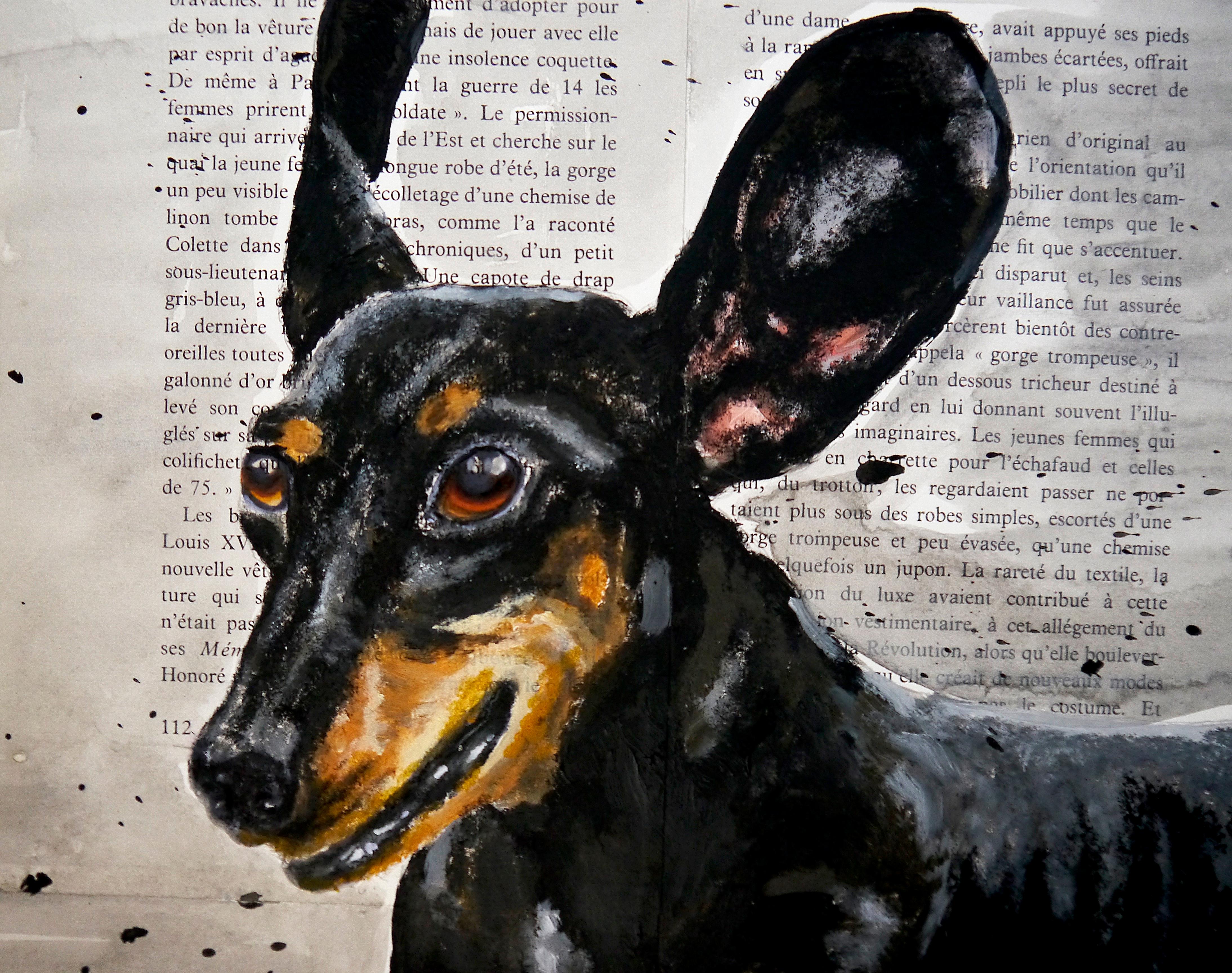 FRENCH SCHOOL Hedgehopping Dachshund Chut les Barbizons! – Painting von bazevian animal