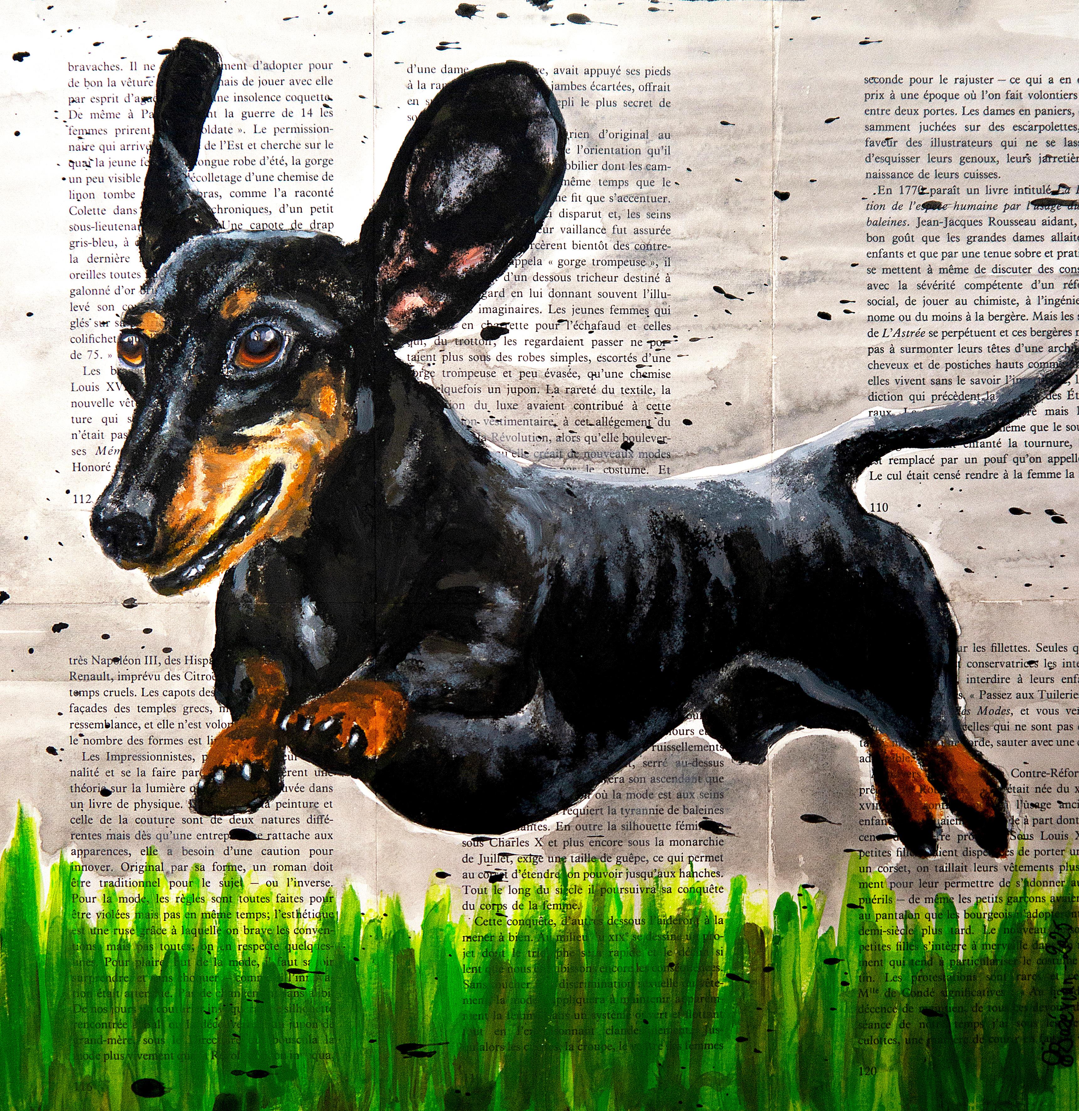 FRENCH SCHOOL Hedgehopping Dachshund Chut les Barbizons!