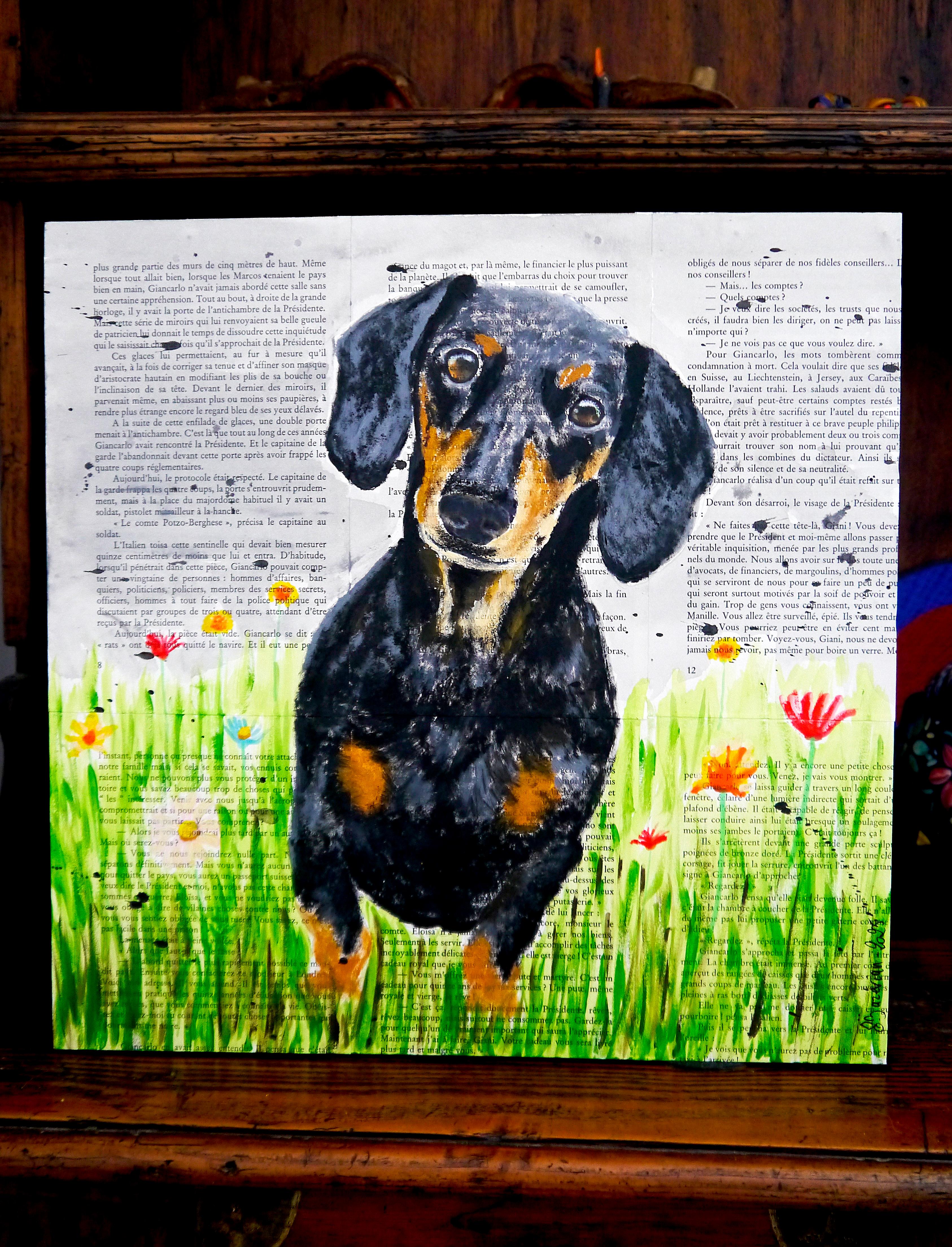 SCUOLA FRANCESE Into the wild Bassotto Chut les Barbizons! - Painting di bazevian animal