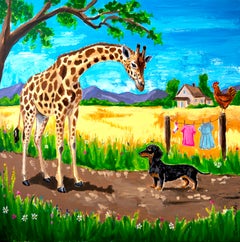 Ecole française Mini Maxi trio Teckel Girafe Coq - Chut les Barbizons !