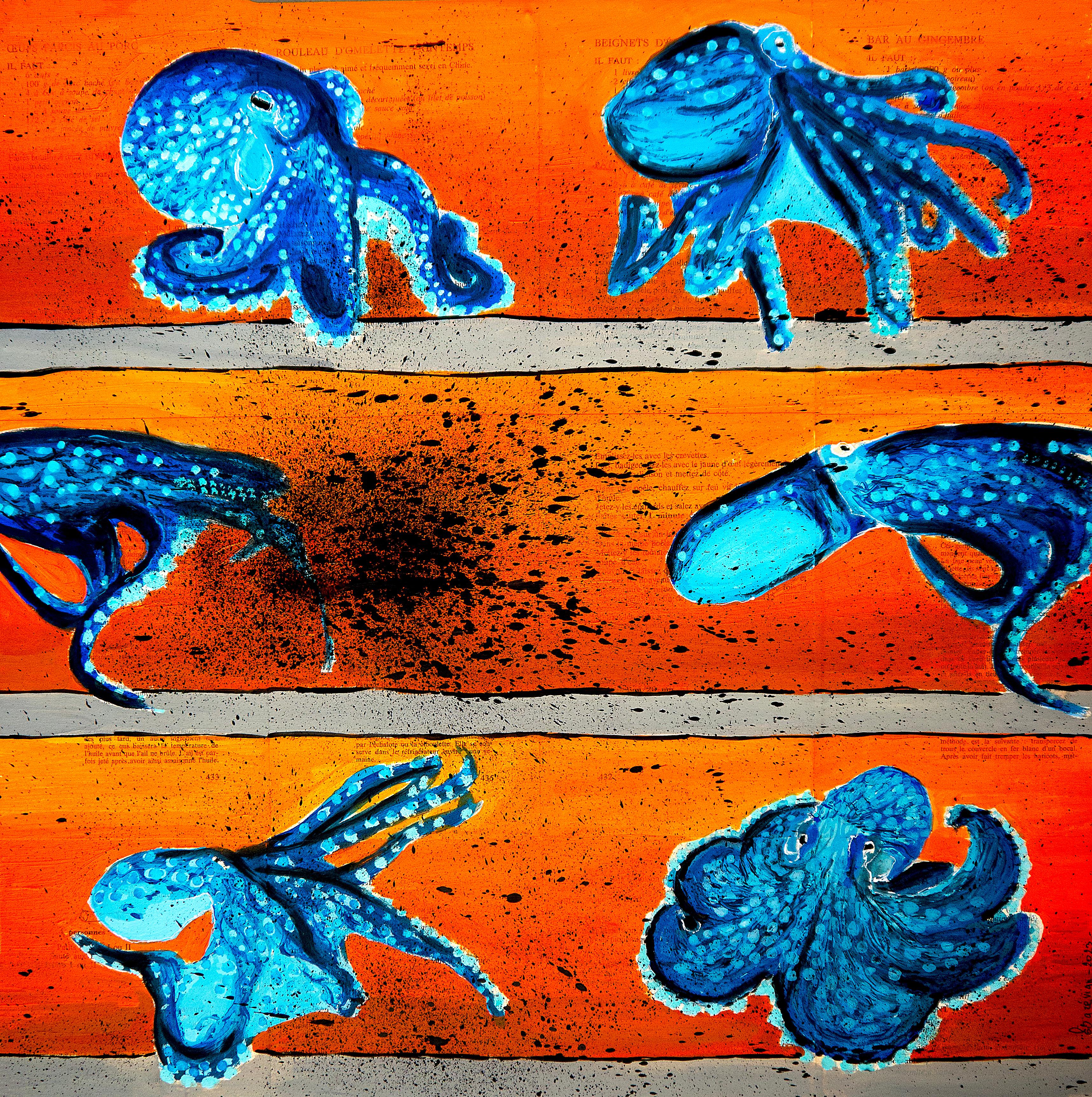 French School - Octopus walk Impressionist Ready to hang oil painting
