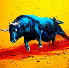 Scuola francese "Raging Bull V" - Dipinto a olio in stile impressionista, pronto da appendere