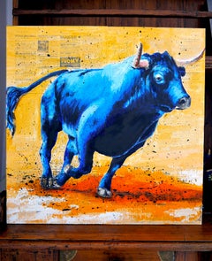 Scuola francese Raging Bull VI ♛ 1938 - Dipinto a olio impressionista pronto da appendere