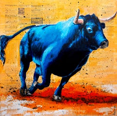 Scuola francese Raging Bull VI ♛ 1938 - Dipinto a olio impressionista pronto da appendere