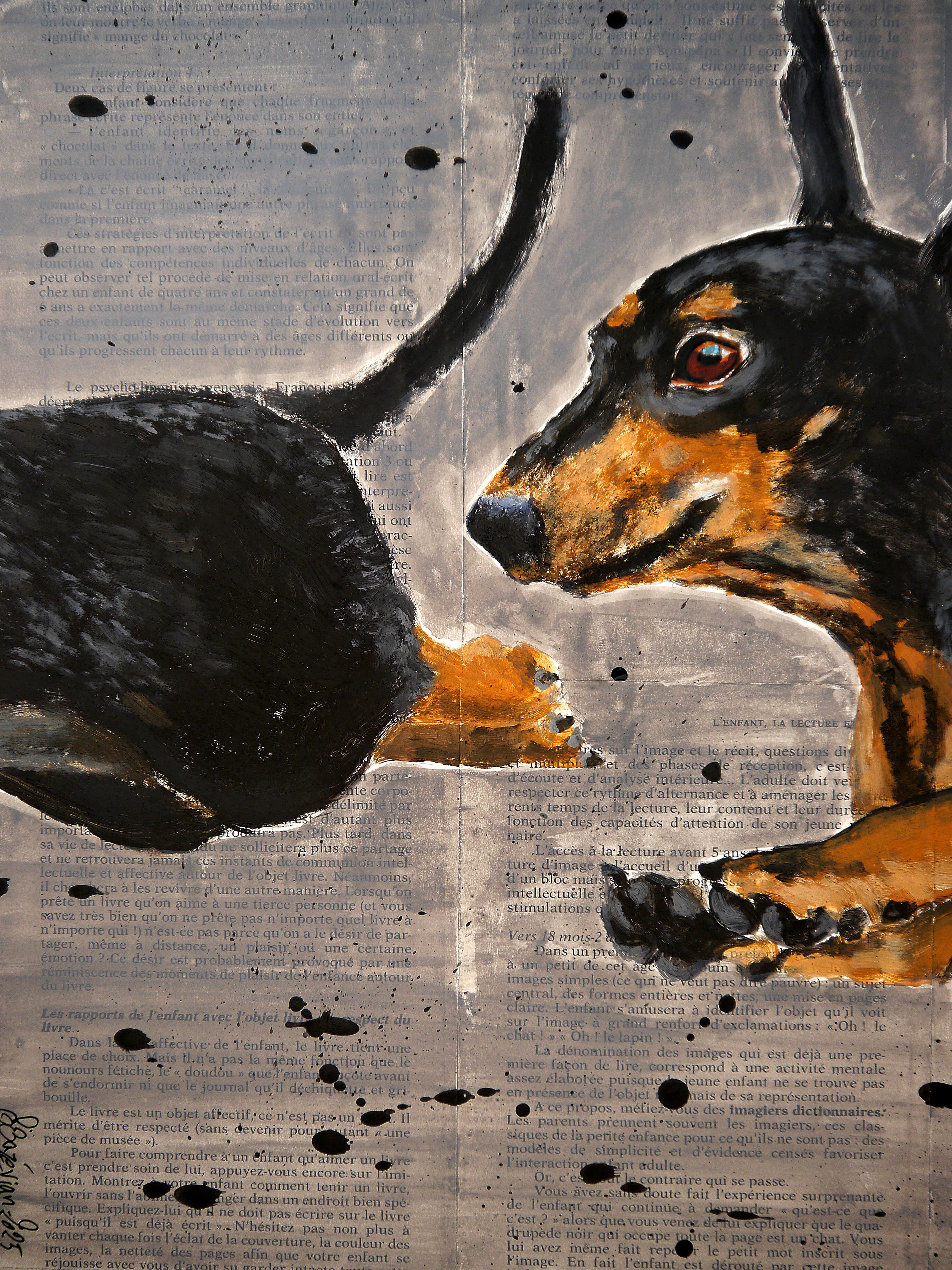 FRENCH SCHOOL SUPER FLYING Dachshund Where is my body?04 Chut les Barbizons! - Painting by bazevian animal