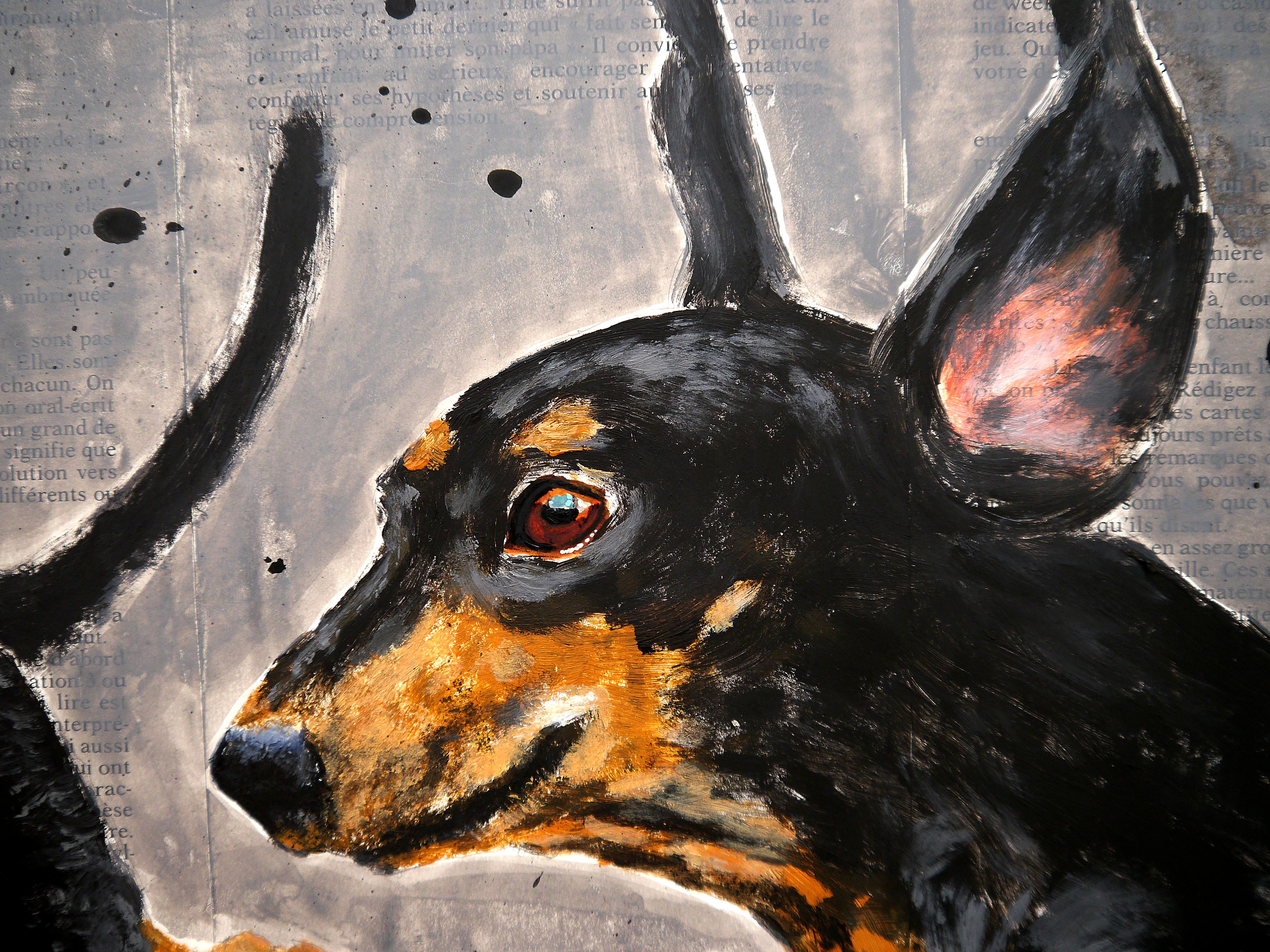 FRENCH SCHOOL SUPER FLYING Dachshund Where is my body?04 Chut les Barbizons! - Tonalist Painting by bazevian animal