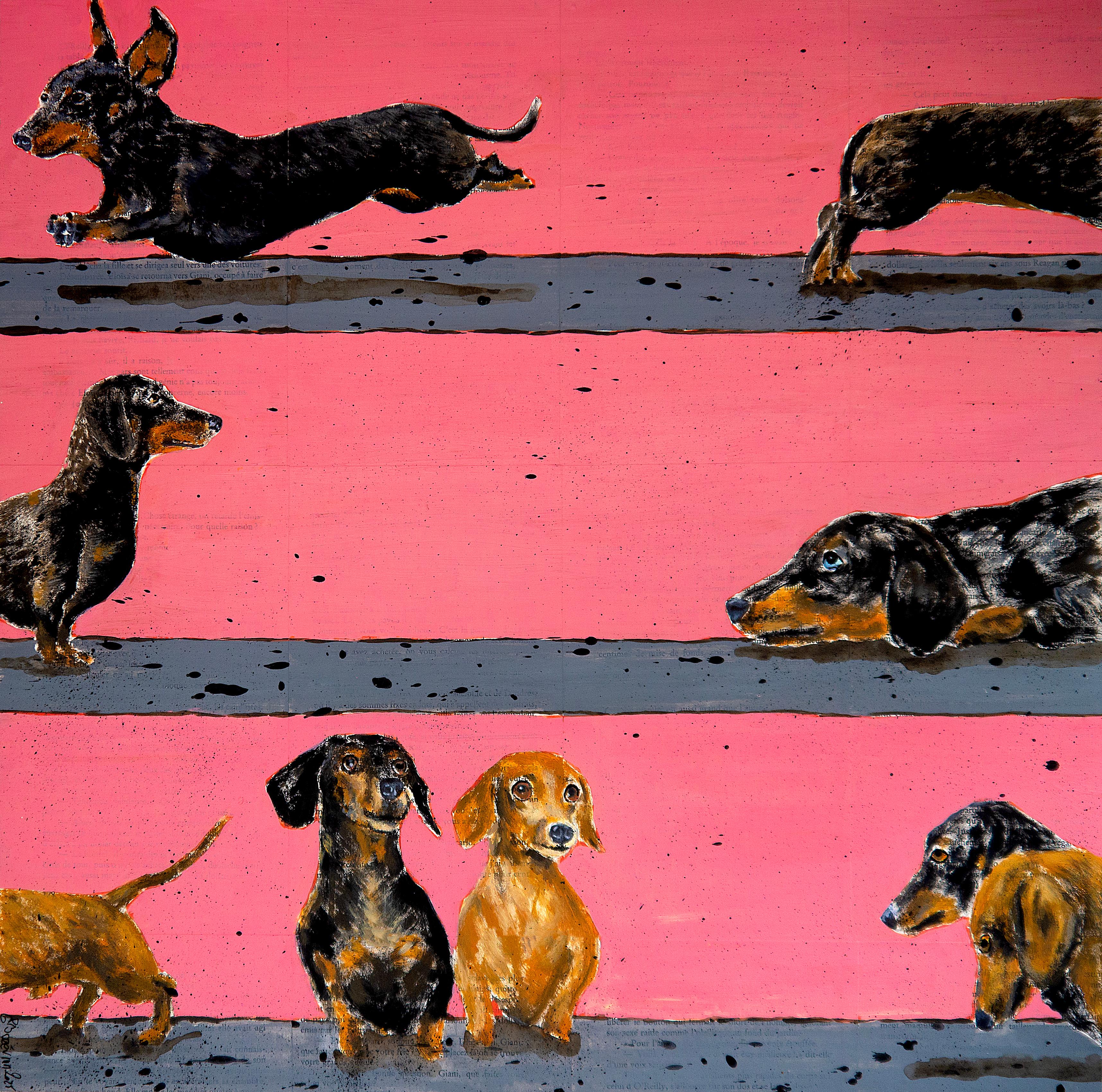 Animal Painting di bazevian animal - Portrait Dachshund Dog Parade - FRENCH SCHOOL Chut les Barbizons! DOG