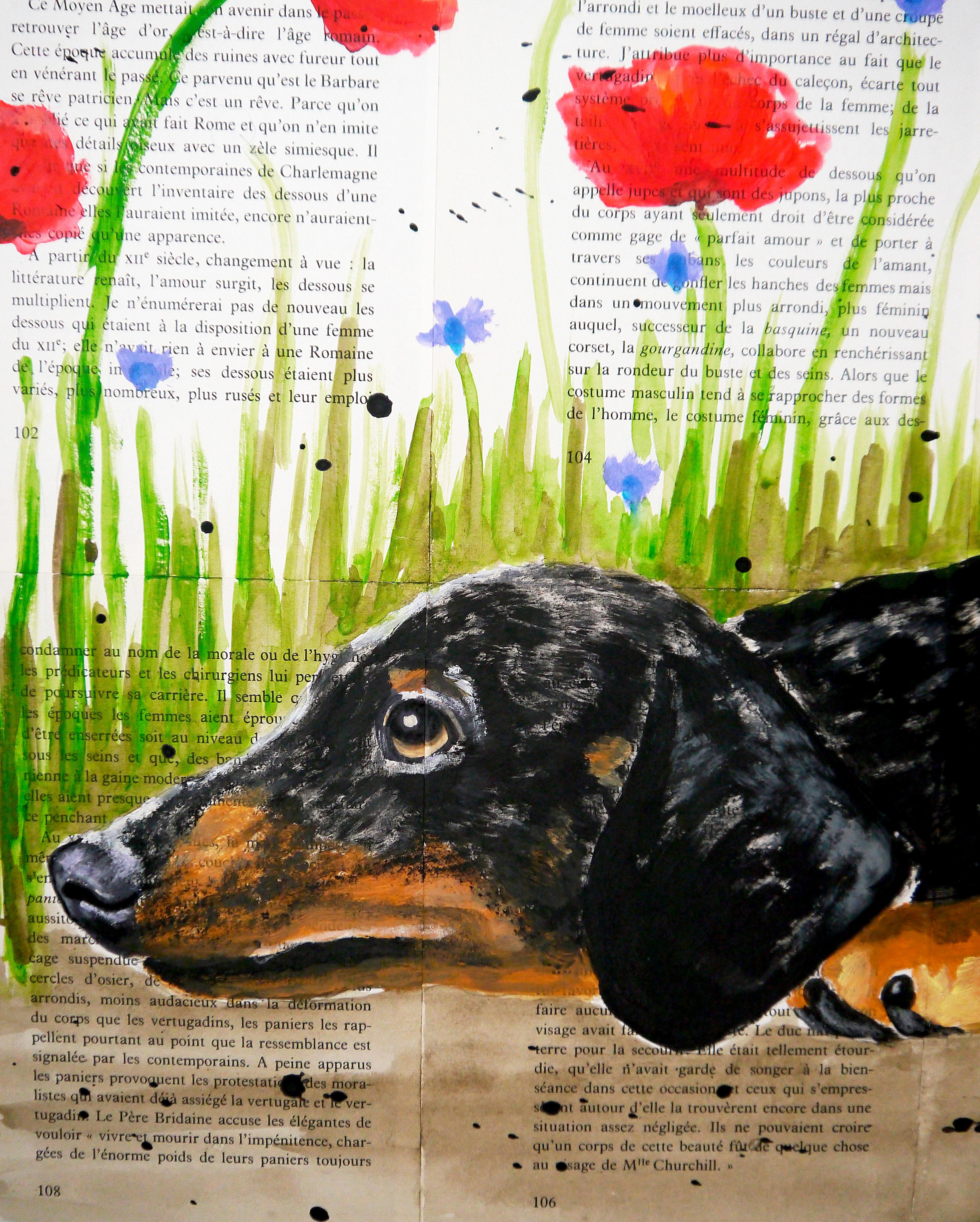 Portrait Teckel - FRENCH SCHOOL - Hide and Seek Chut les Barbizons ! CHIEN - Painting de bazevian animal
