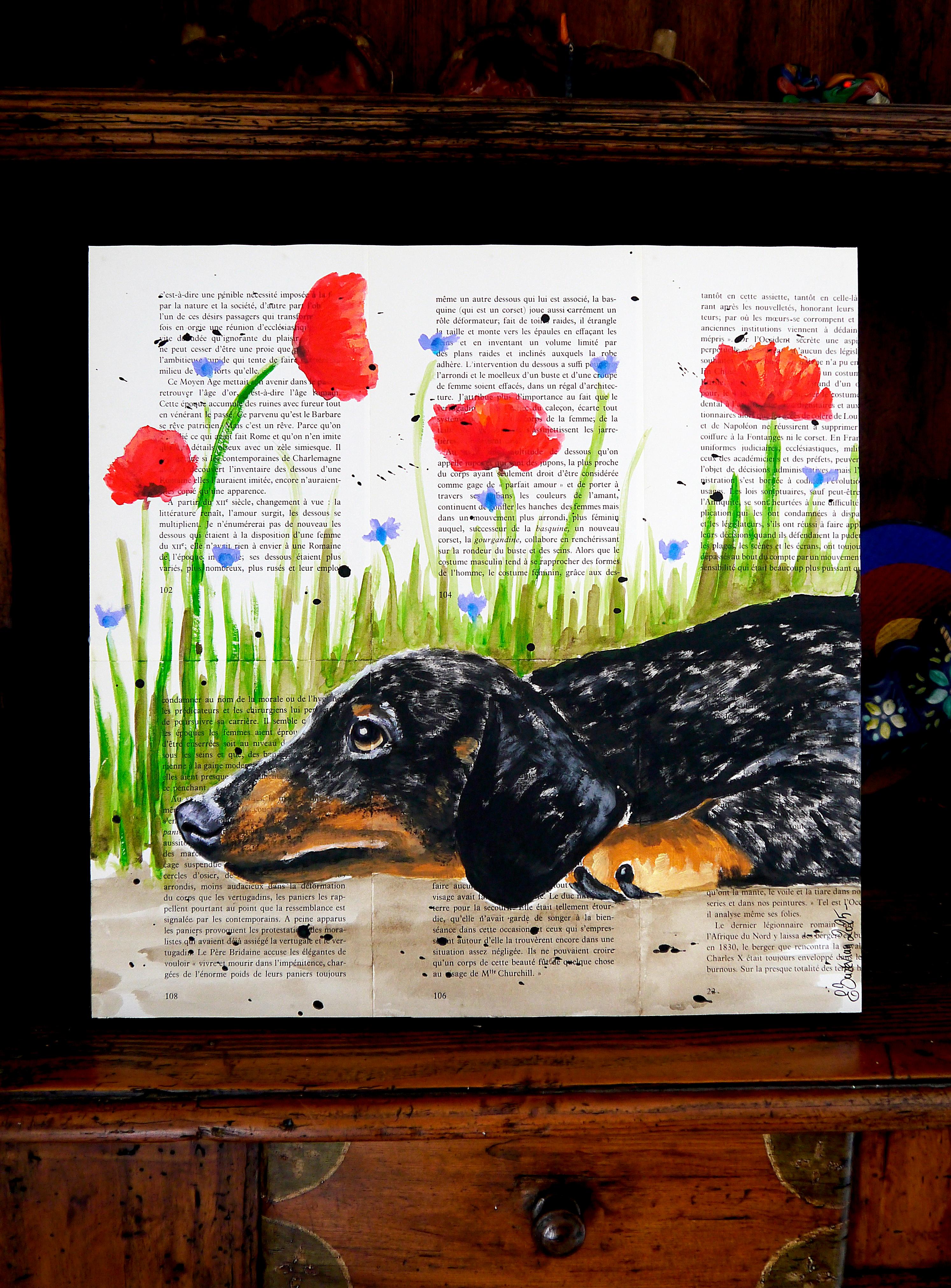 Portrait Teckel - FRENCH SCHOOL - Hide and Seek Chut les Barbizons ! CHIEN en vente 2