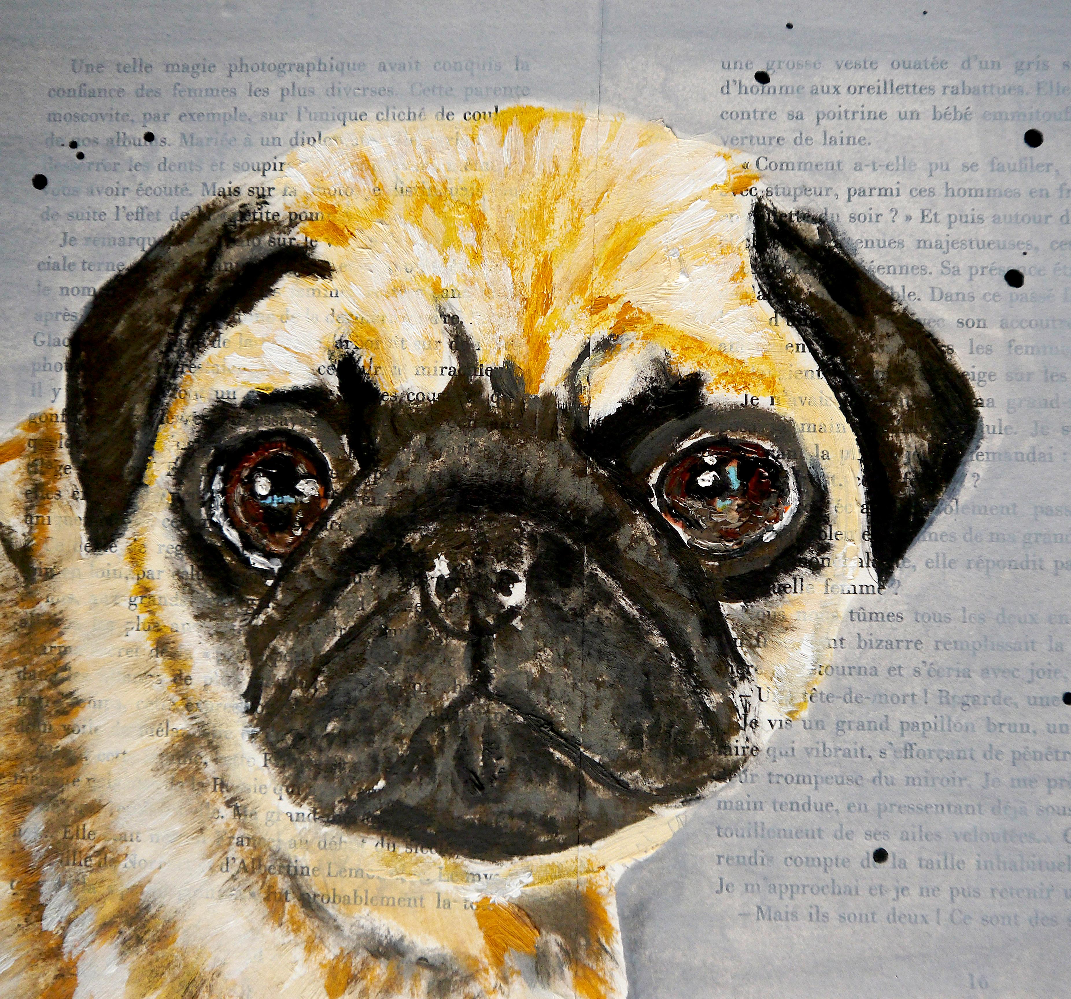 ¡Retrato Perro PUG - ESCUELA FRANCESA - ¿Dónde está mi cuerpo?03 Chut les Barbizons! PERRO - Painting Tonalista de bazevian animal