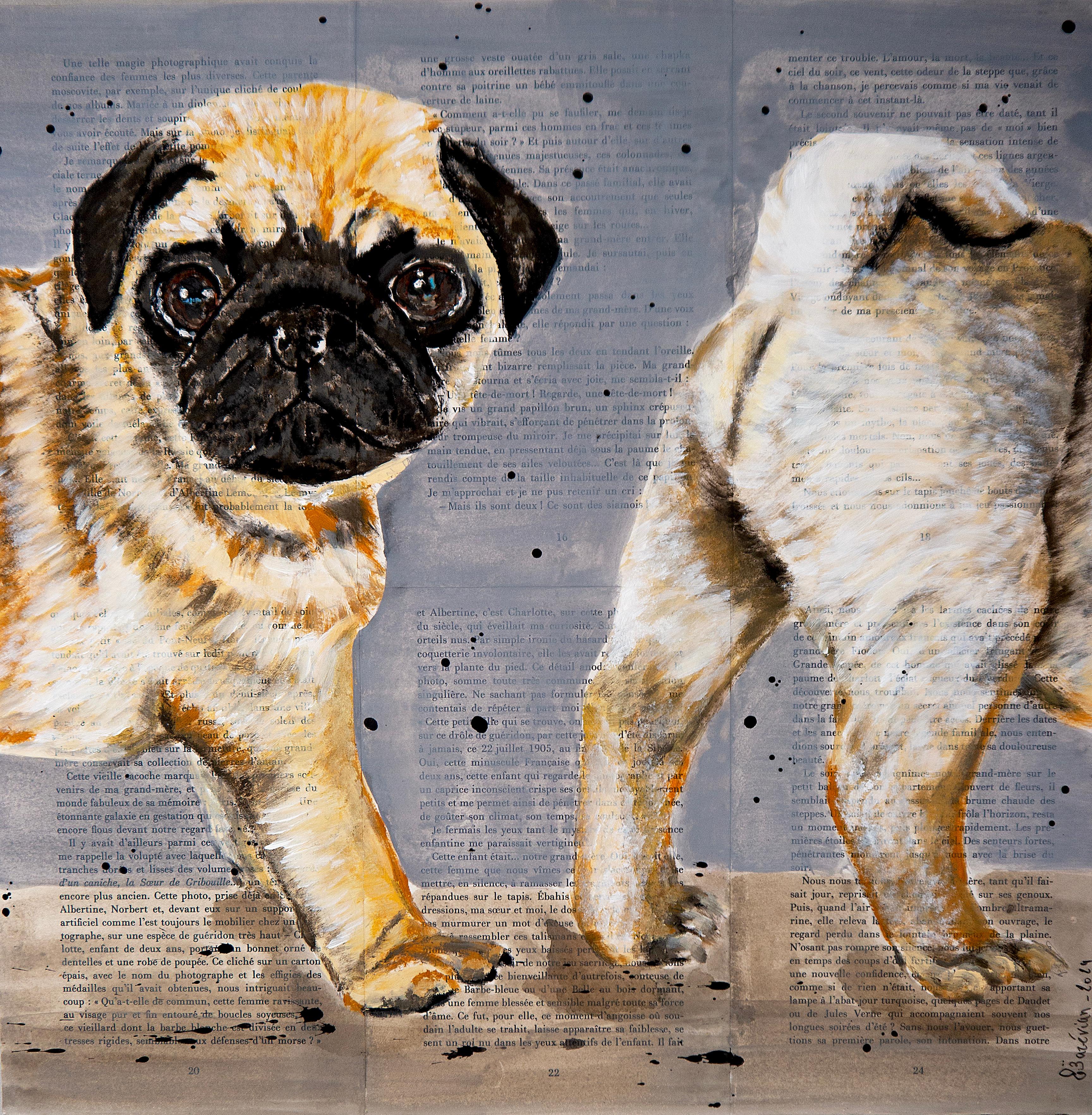 ¡Retrato Perro PUG - ESCUELA FRANCESA - ¿Dónde está mi cuerpo?03 Chut les Barbizons! PERRO