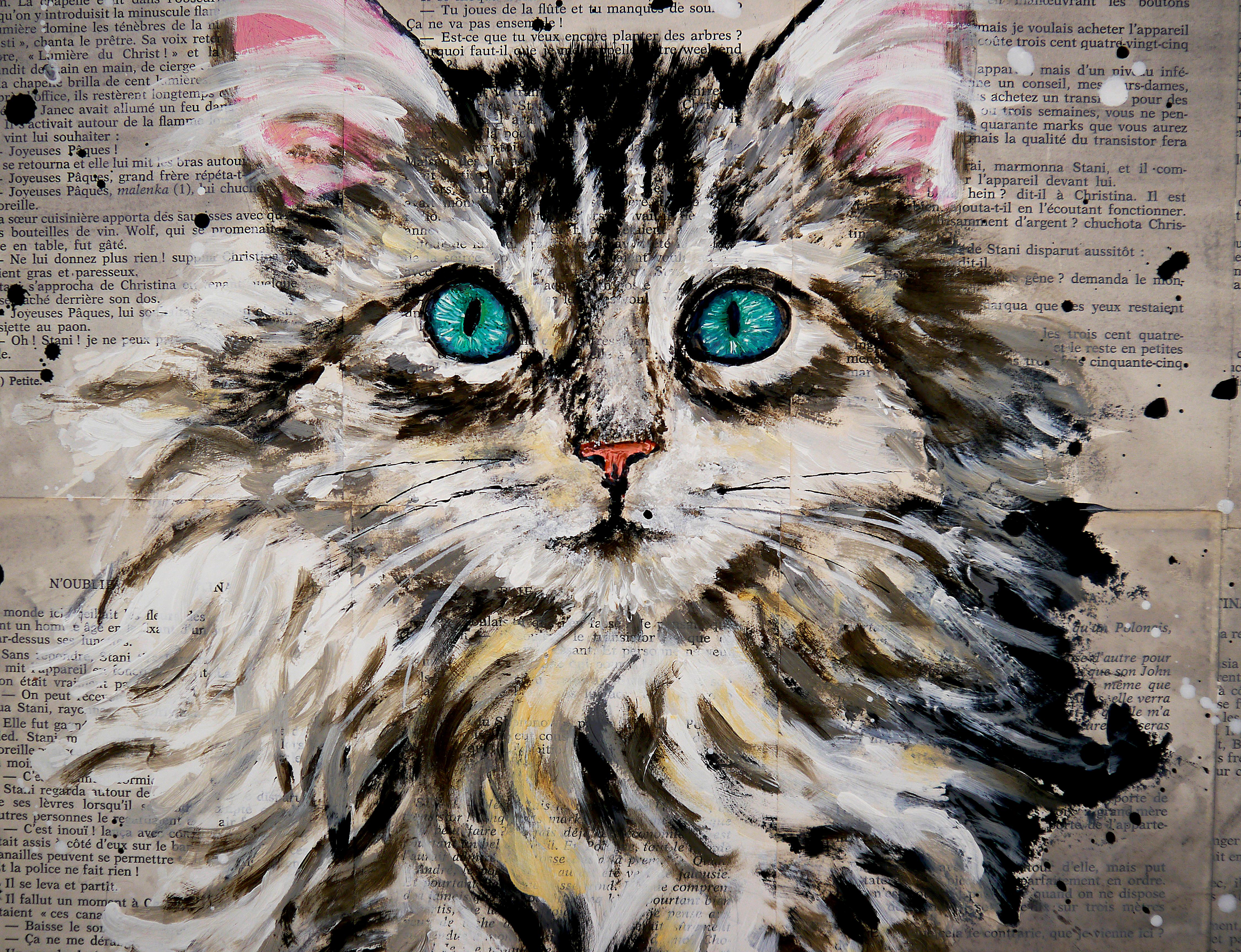 Ritratto Gatto siberiano - SCUOLA FRANCESE - Figurative Painting Grigio di bazevian animal