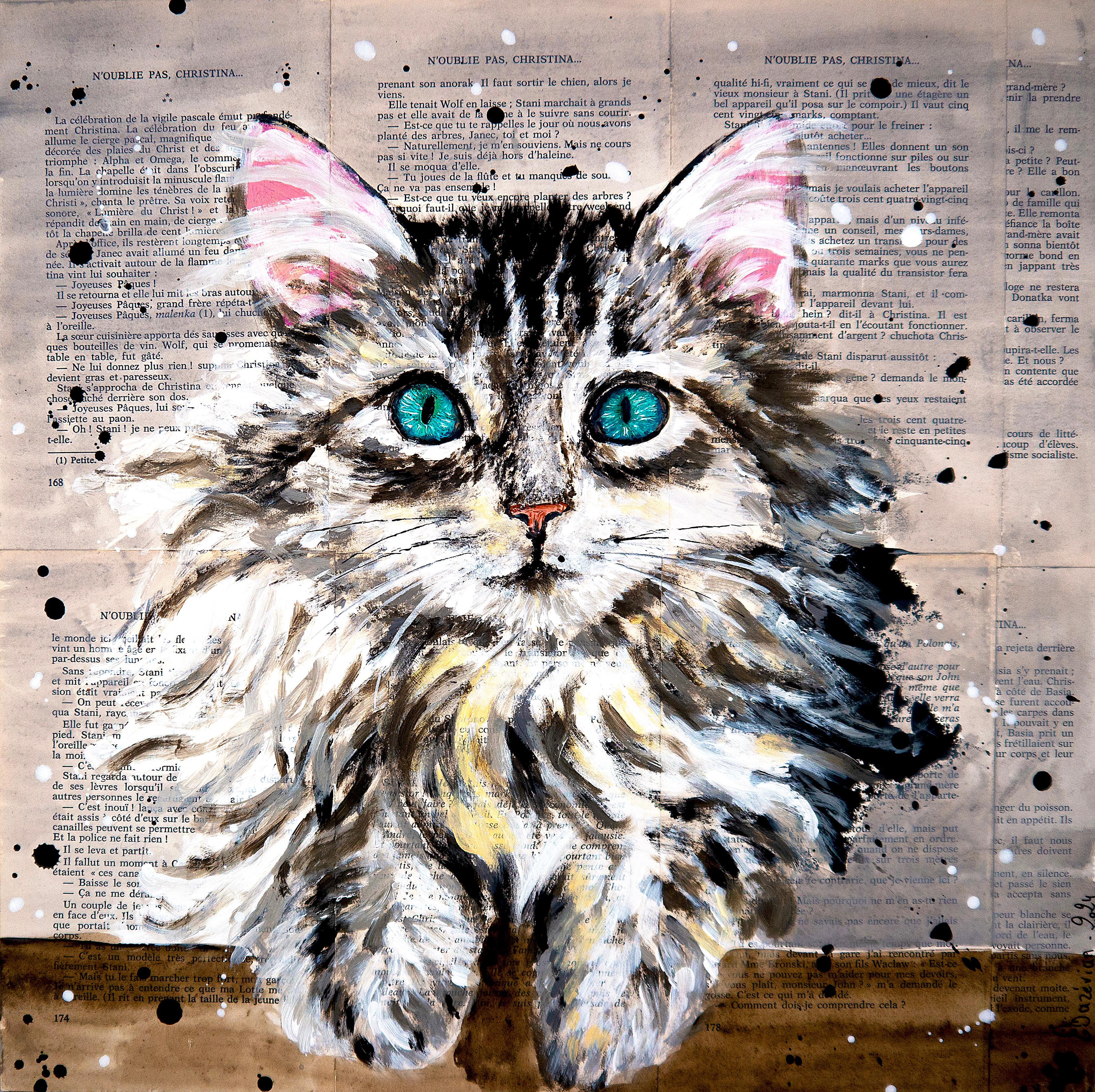 Portrait Siberian Kitten Cat - FRENCH SCHOOL